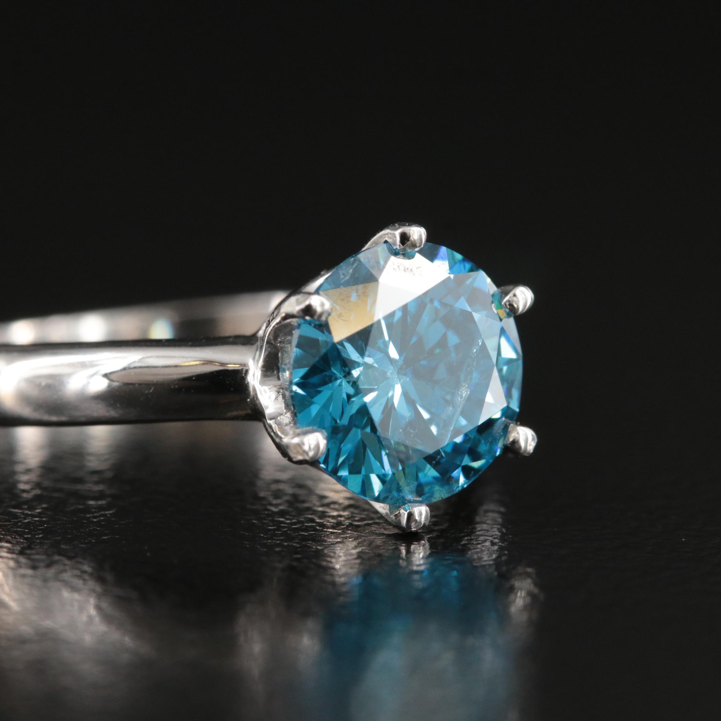 14K 2.01 CT Fancy Vivid Blue Diamond Solitaire Ring