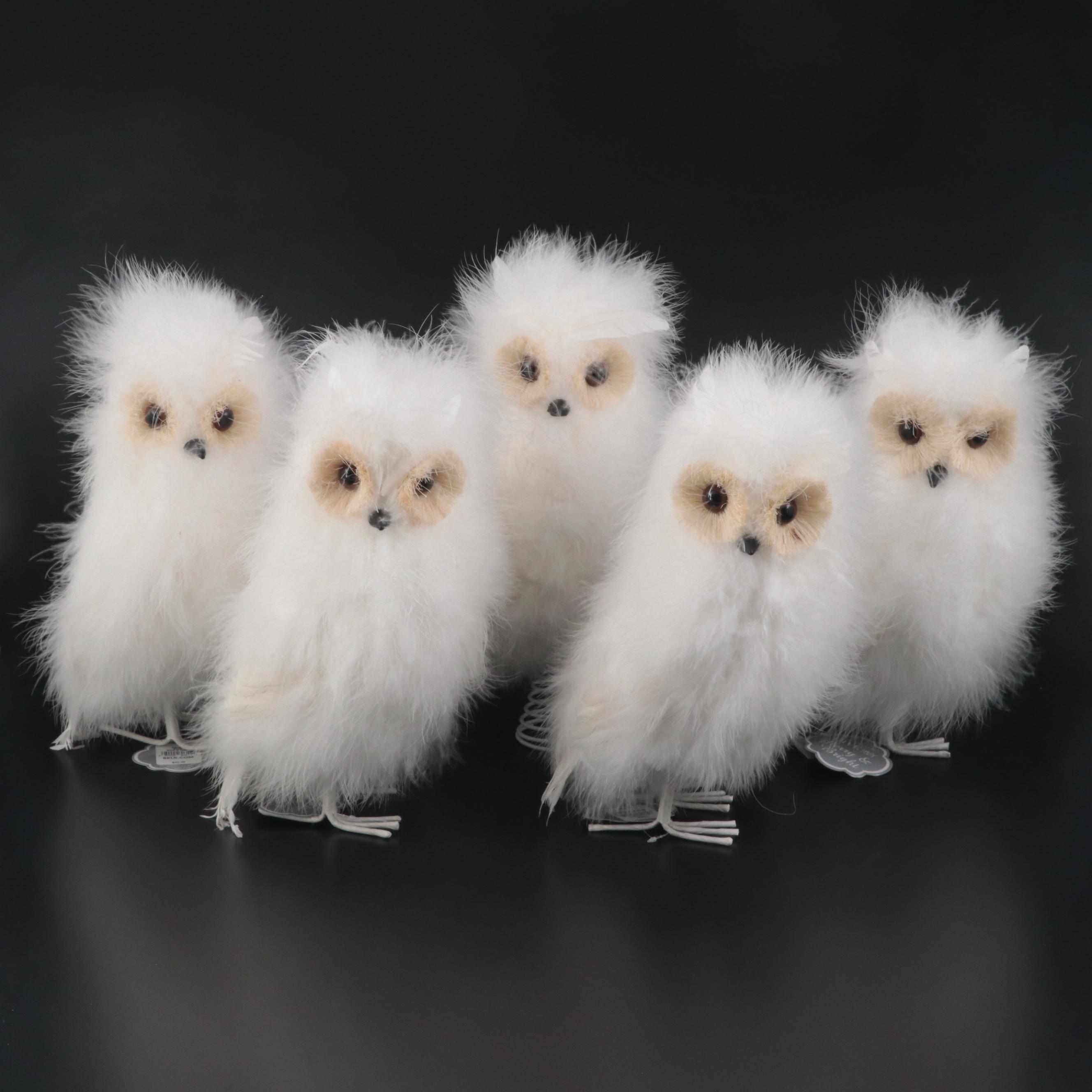 Feathered Snowy Owl Tree Topper and Matching Figurines
