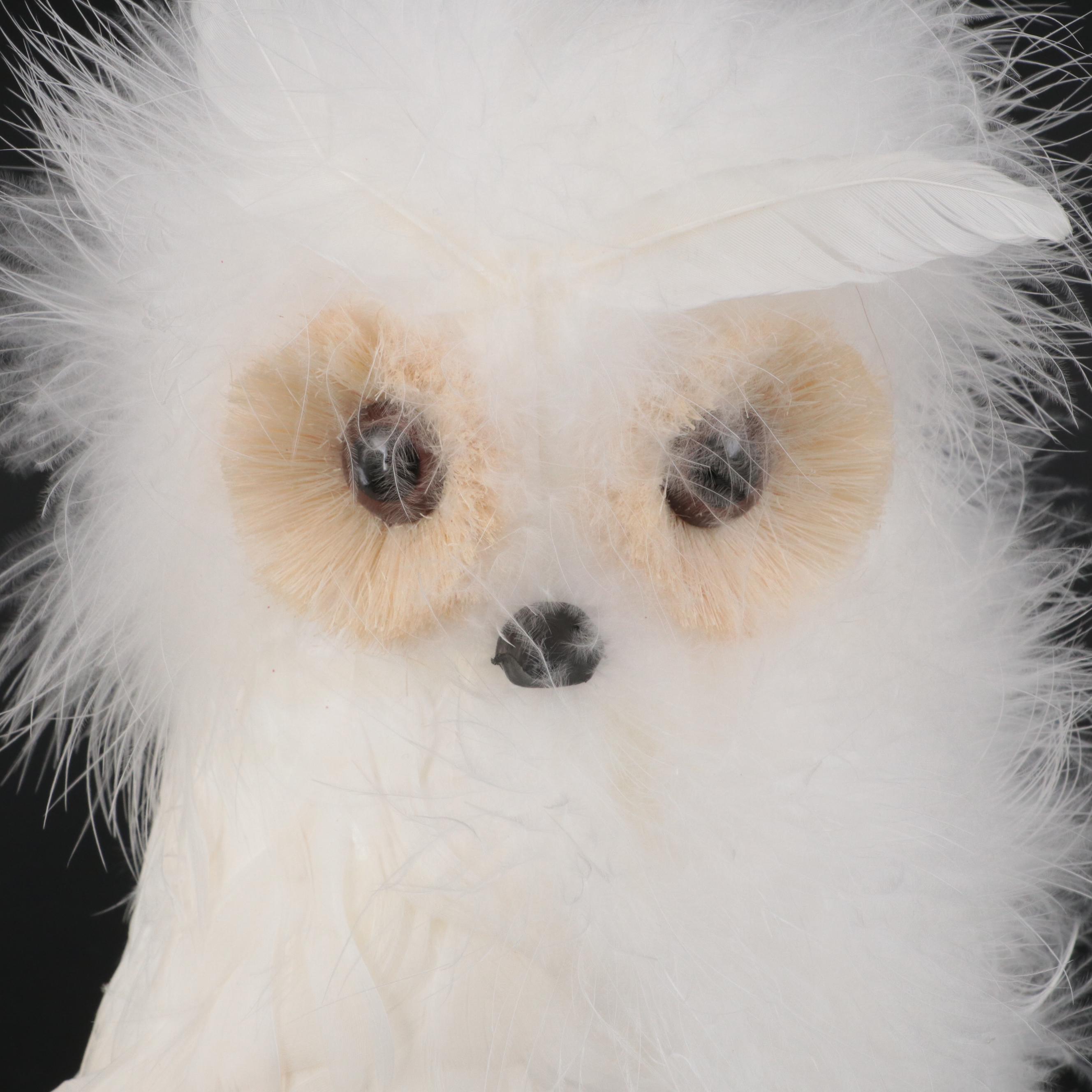 Feathered Snowy Owl Tree Topper and Matching Figurines