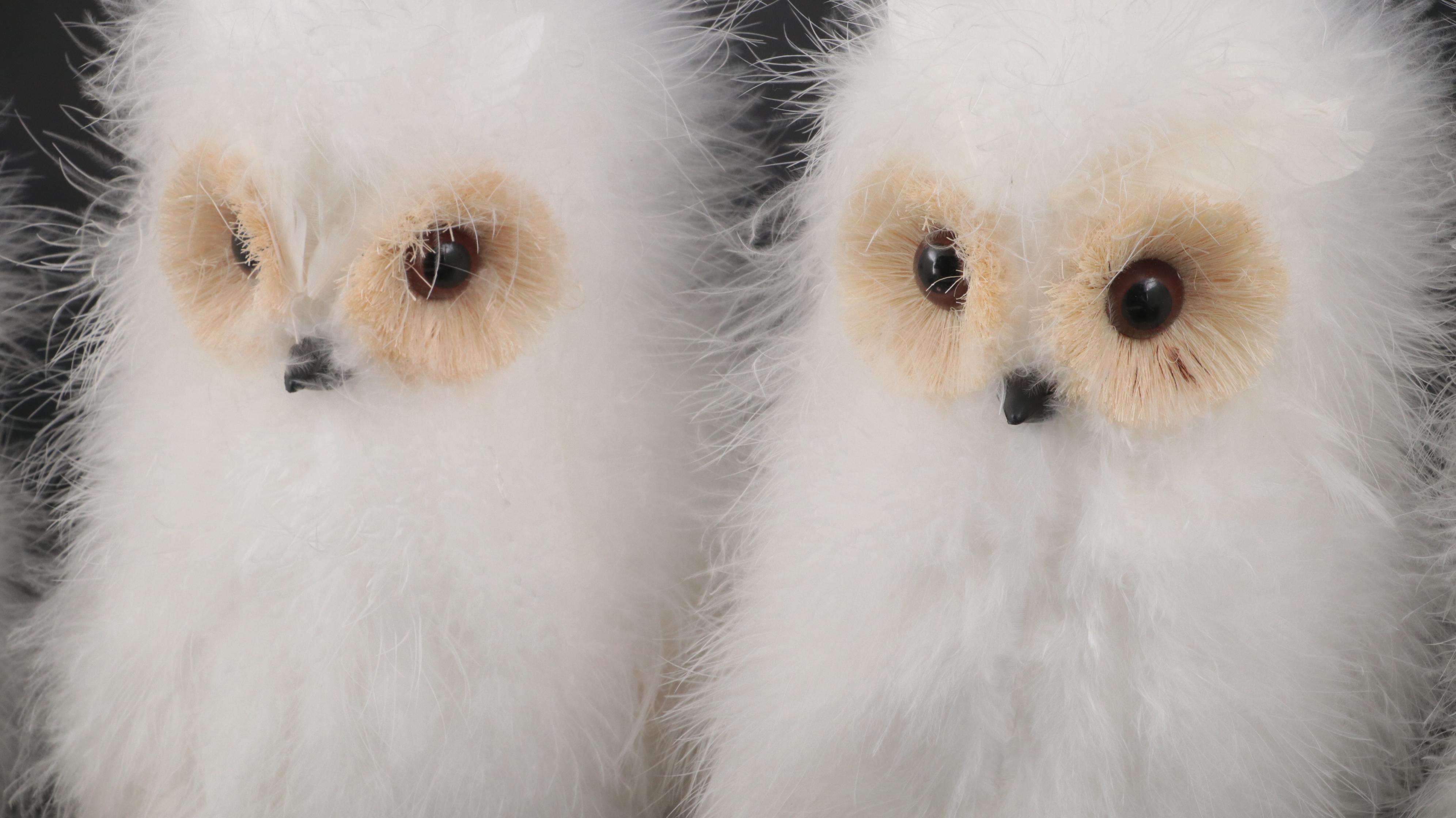 Feathered Snowy Owl Tree Topper and Matching Figurines