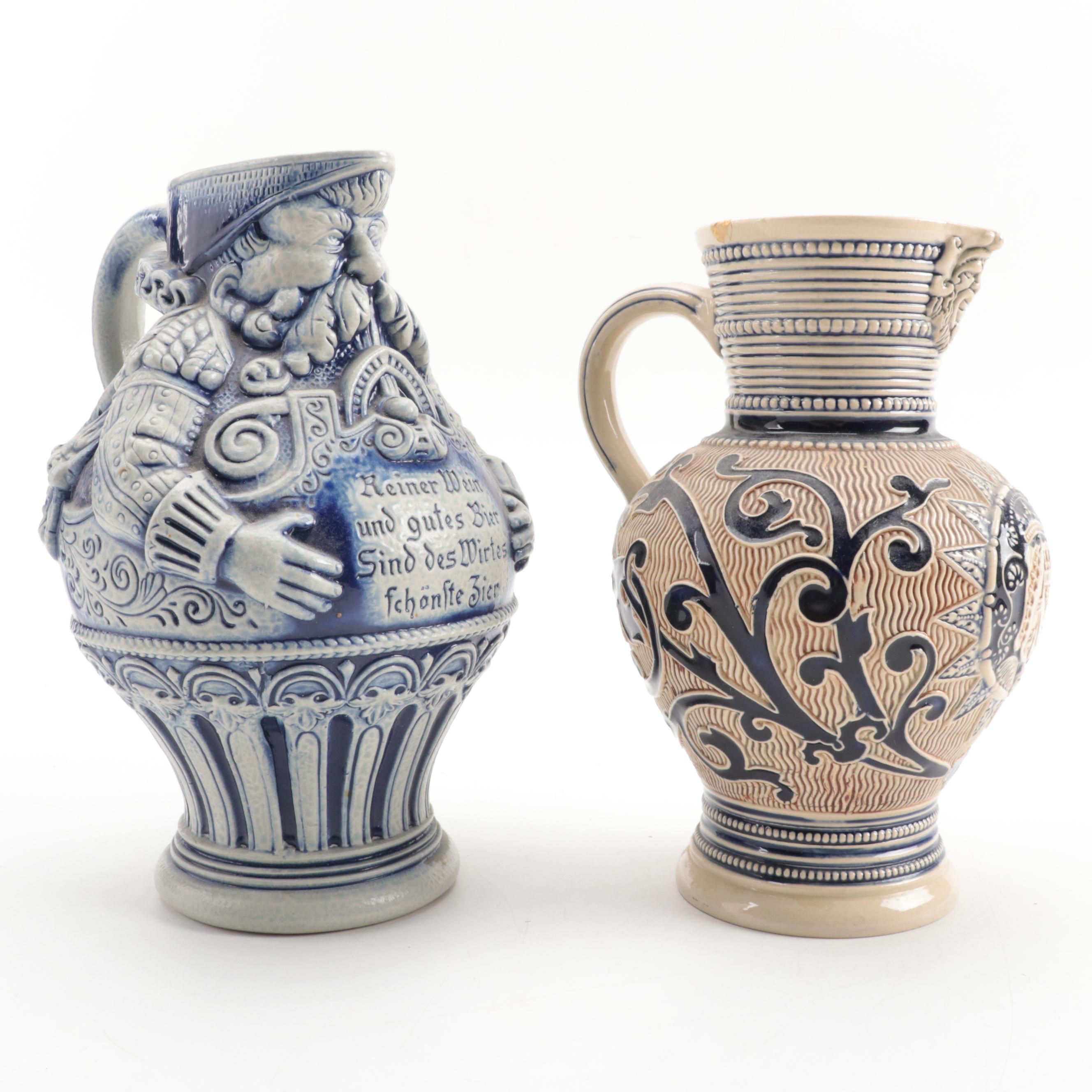 Gerz Stoneware Figural Carafe with Other Stoneware Carafe