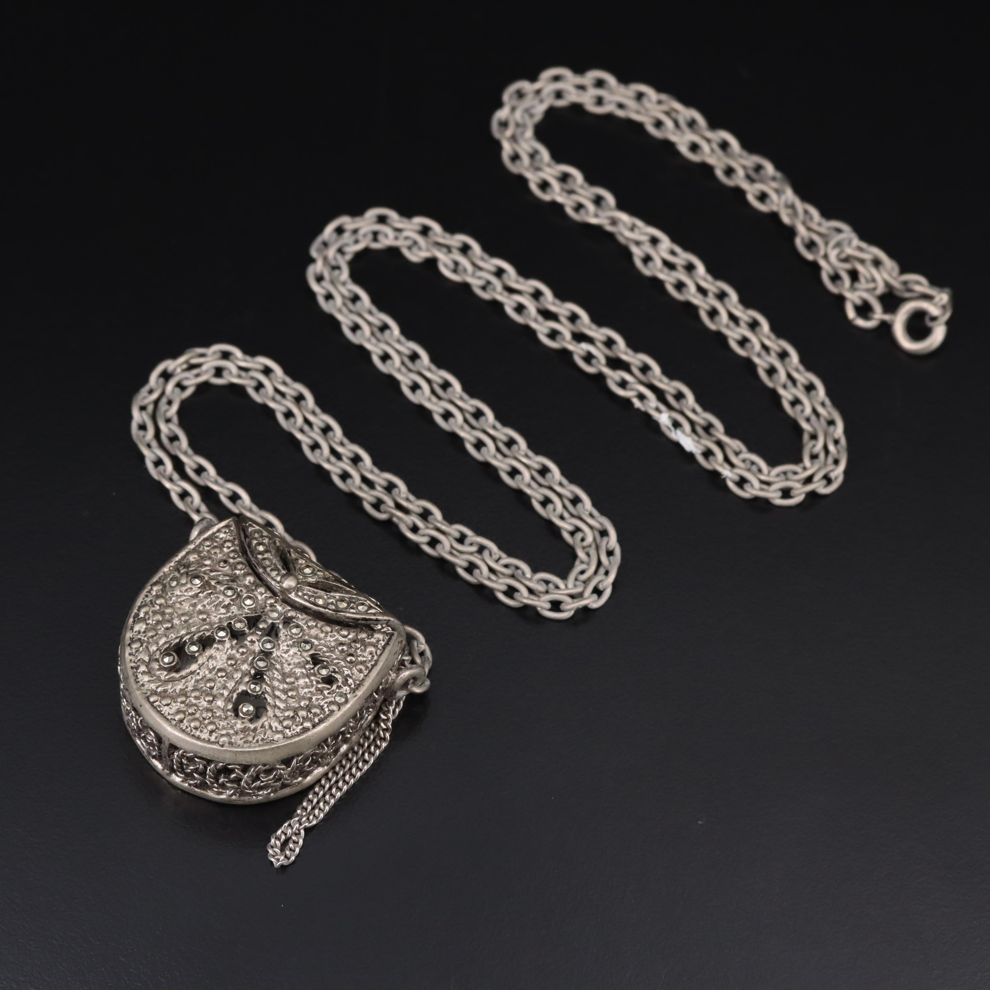 Vintage Purse Pendant Necklace with Watch