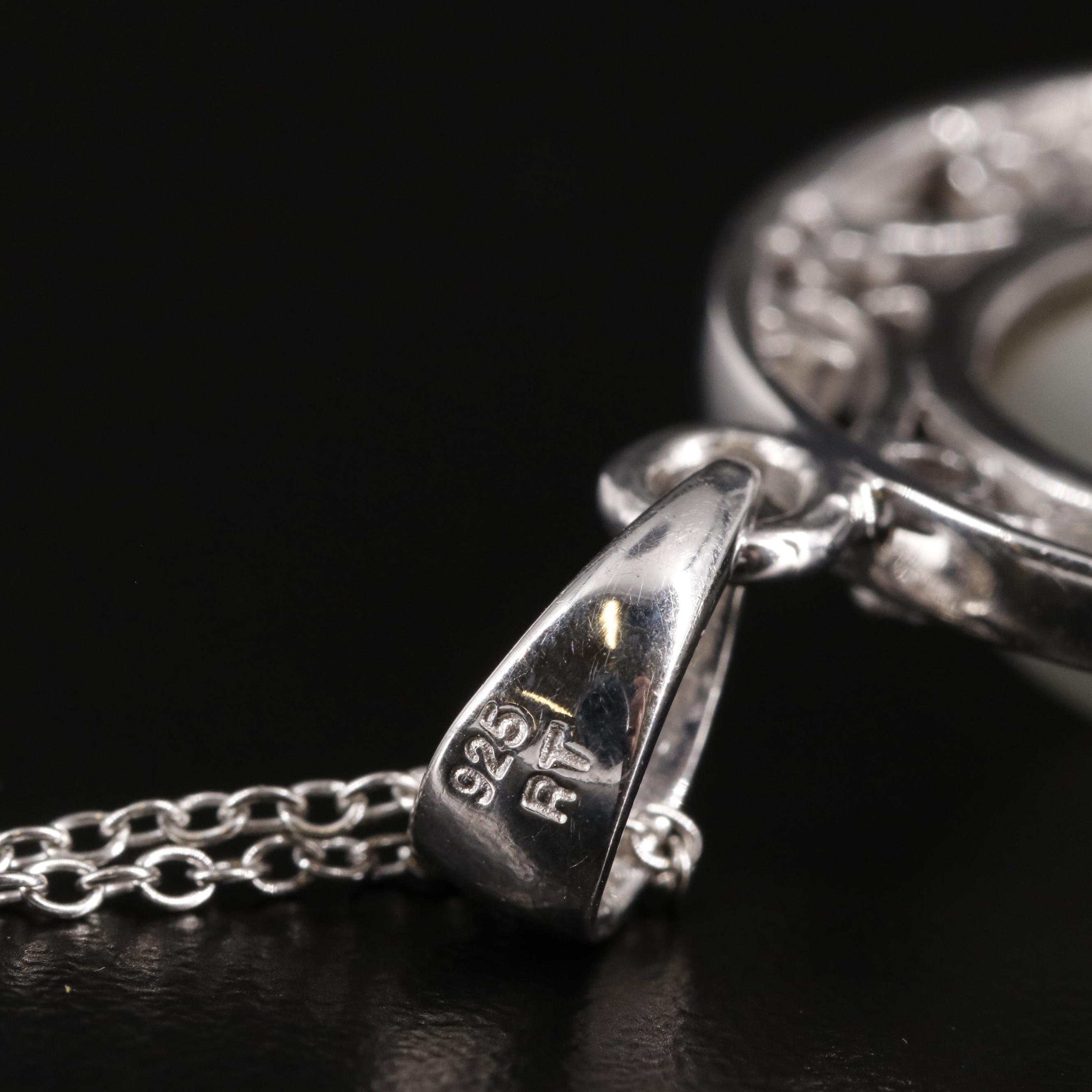 Sterling Moonstone and Cubic Zirconia Pendant Necklace