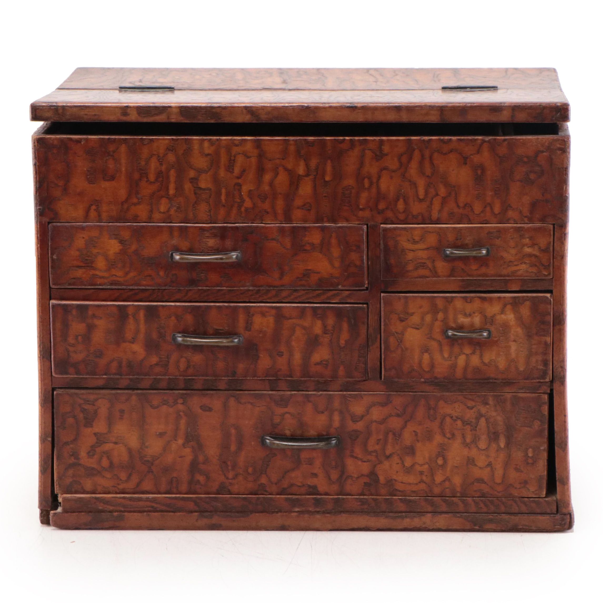 Japanese Shōwa Era Mulberry Haribako Sewing Box, Circa 1930