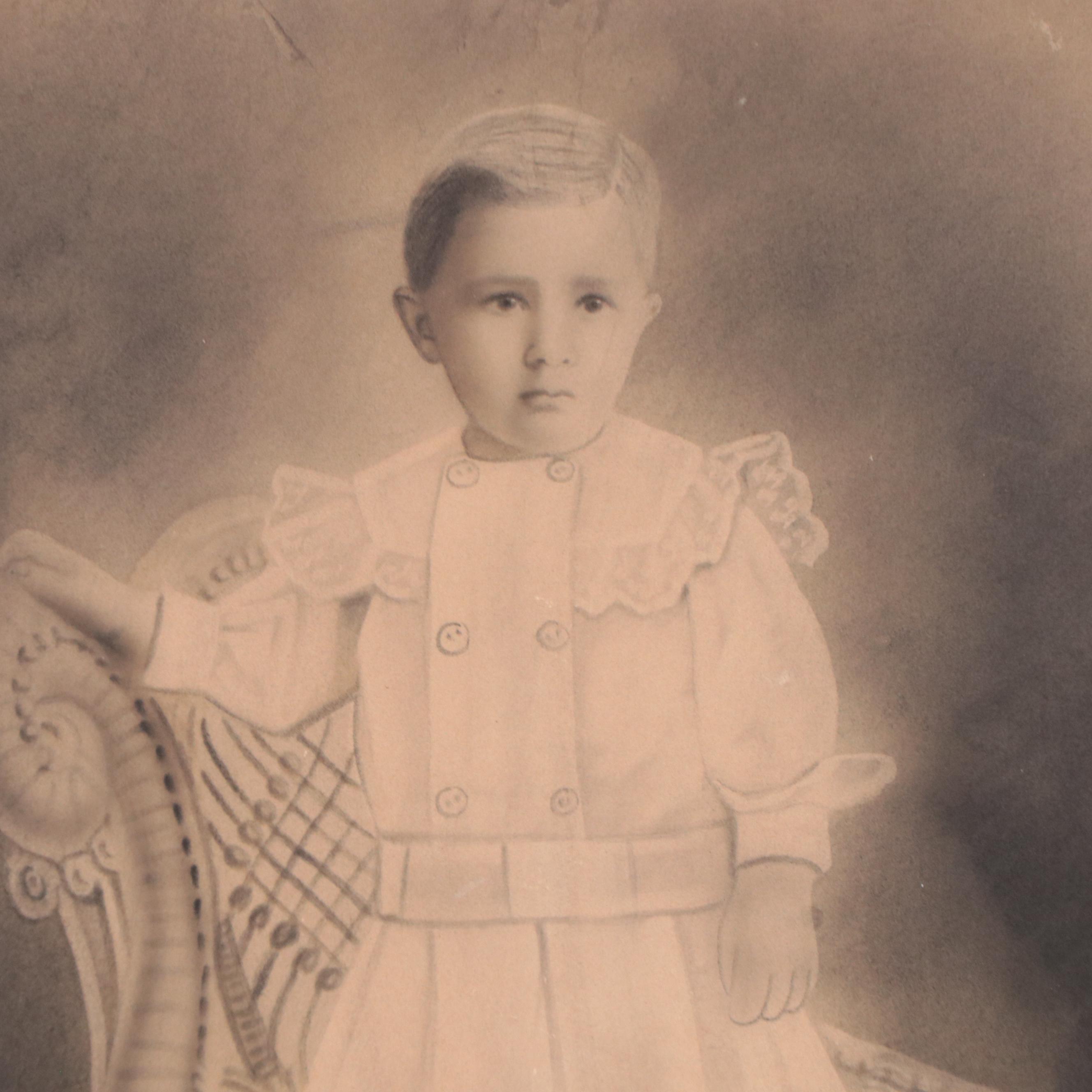 Crayon Portrait Photograph of Young Boy, 19th Century