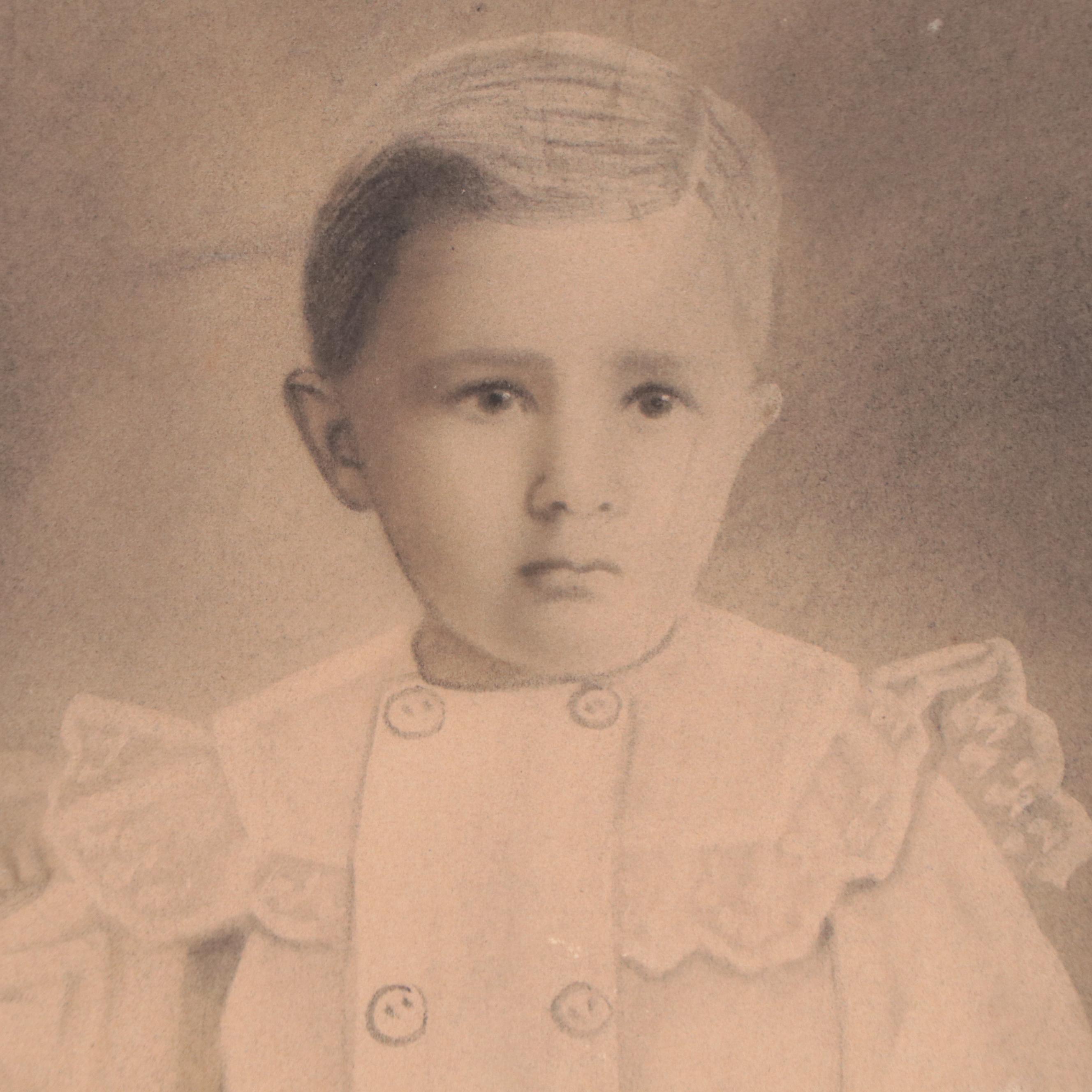 Crayon Portrait Photograph of Young Boy, 19th Century