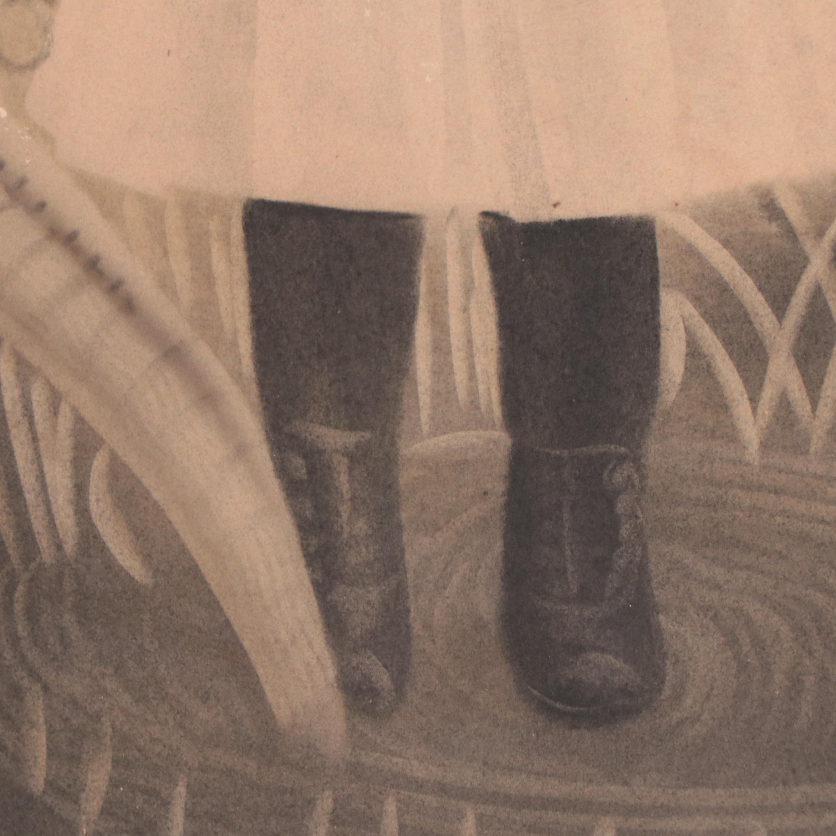Crayon Portrait Photograph of Young Boy, 19th Century