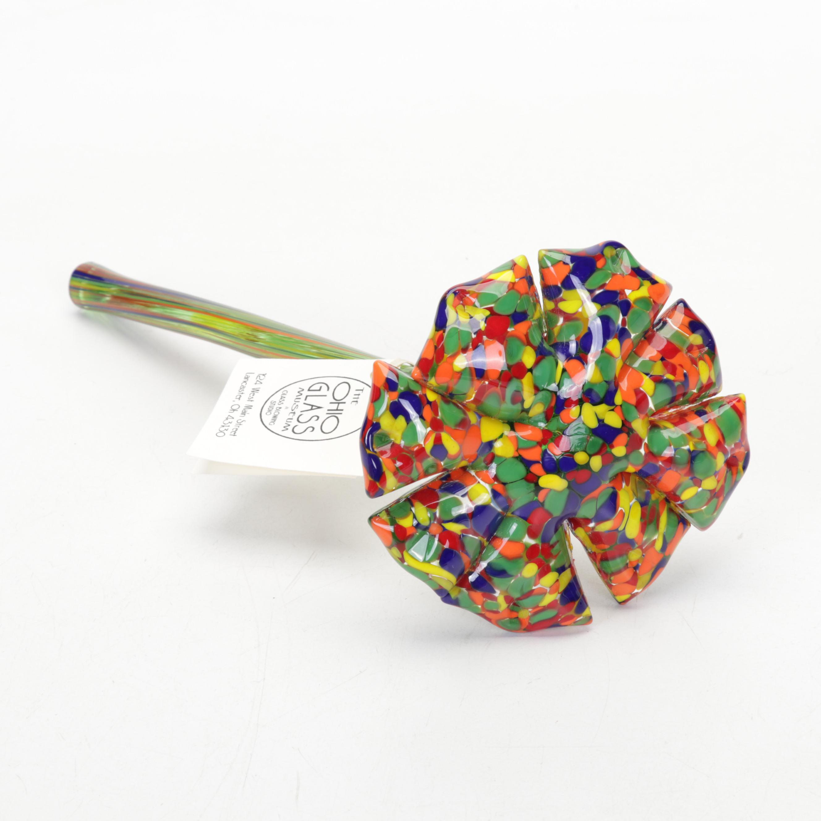 Stained Glass Hanging Quilt Block with Glass Sun Catcher and Glass Flower