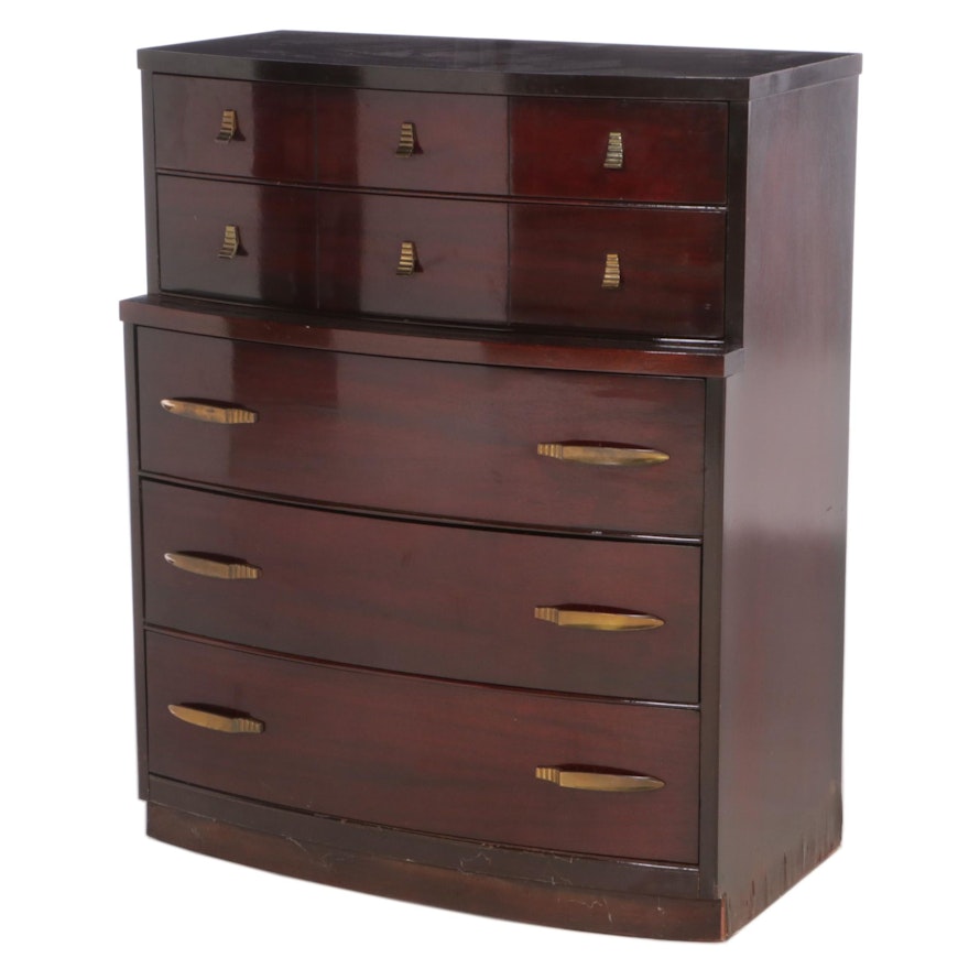 Art Deco Mahogany Five-Drawer Bowfront Chest, Mid-20th Century
