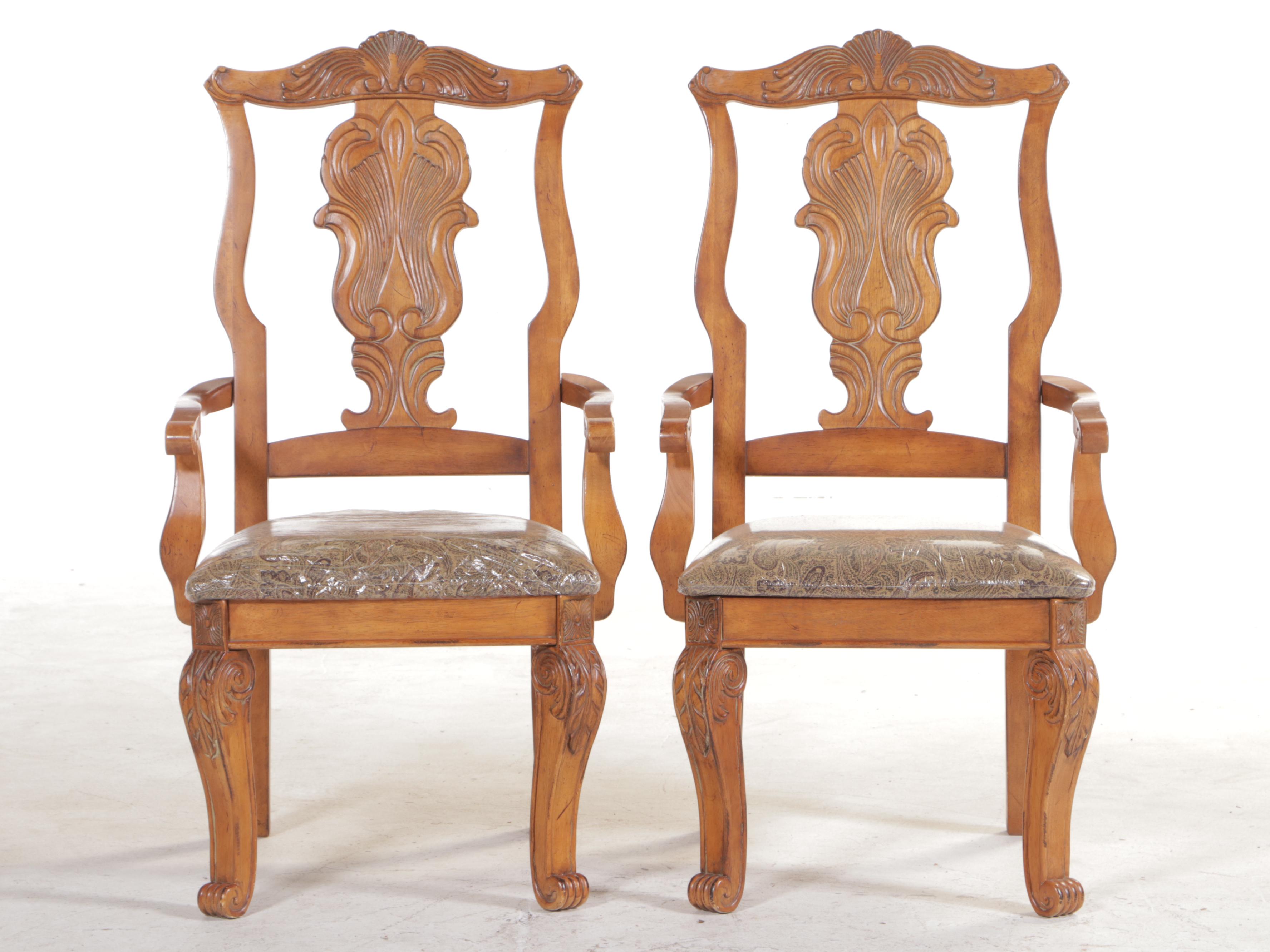 Ashley Furniture Carved Oak Dining Table and Eight Chairs, Late 20th Century