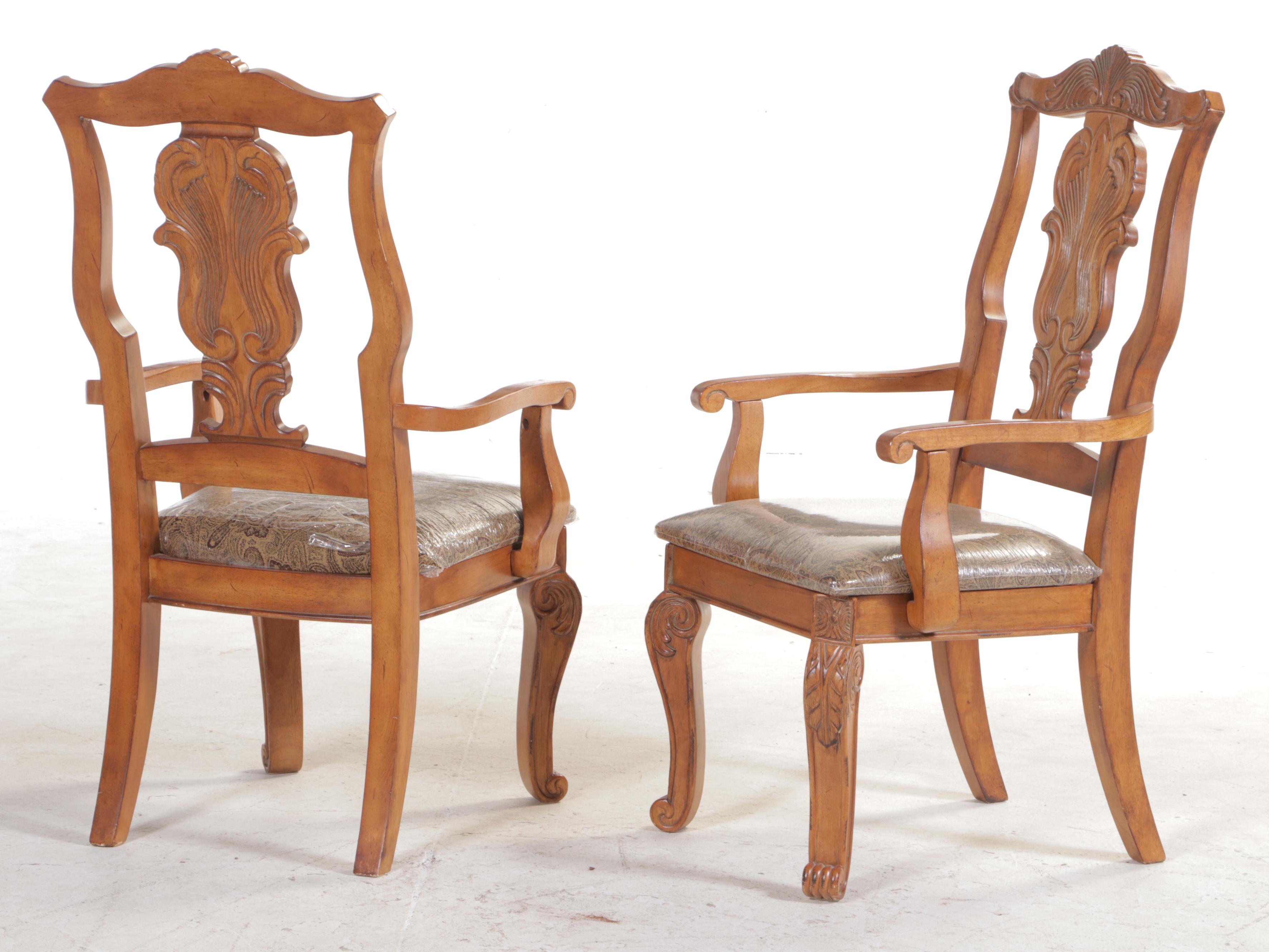 Ashley Furniture Carved Oak Dining Table and Eight Chairs, Late 20th Century