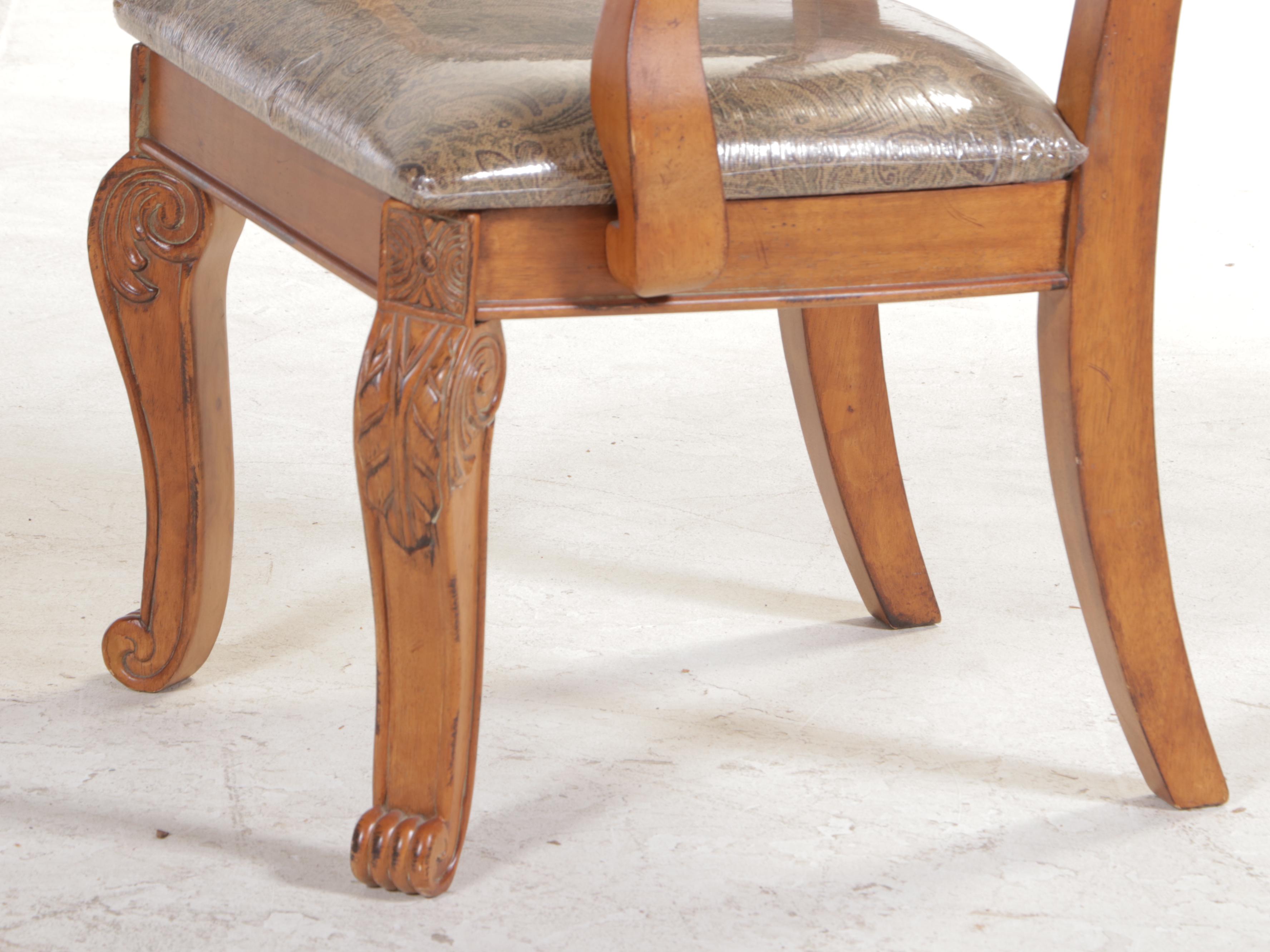 Ashley Furniture Carved Oak Dining Table and Eight Chairs, Late 20th Century