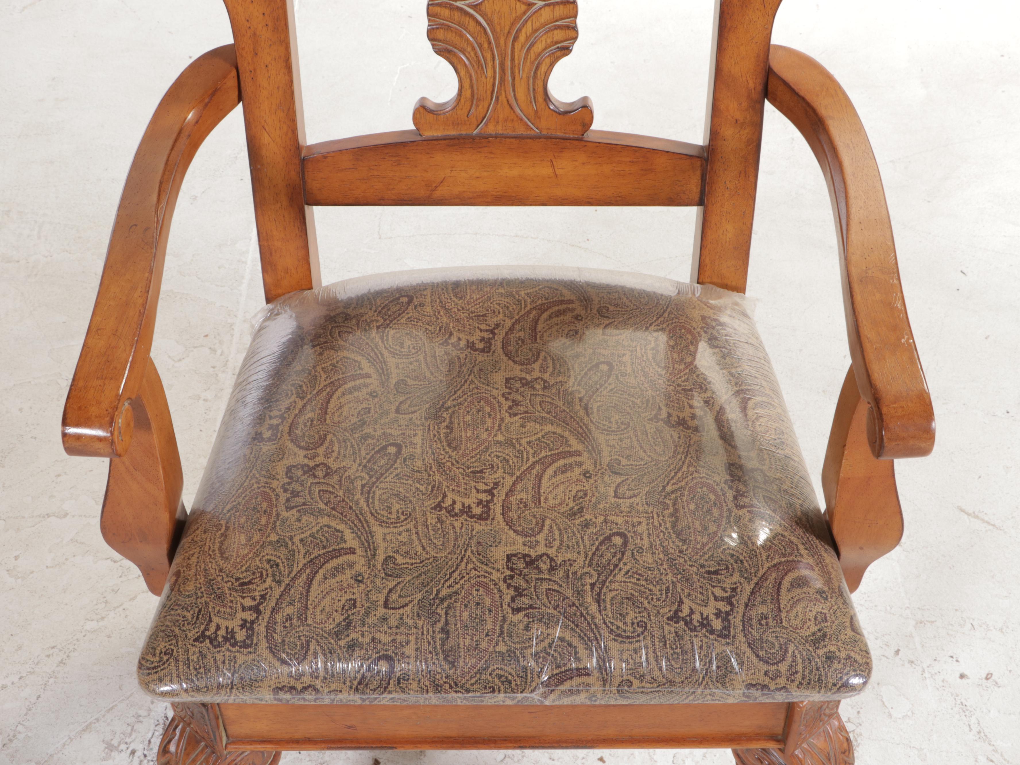 Ashley Furniture Carved Oak Dining Table and Eight Chairs, Late 20th Century