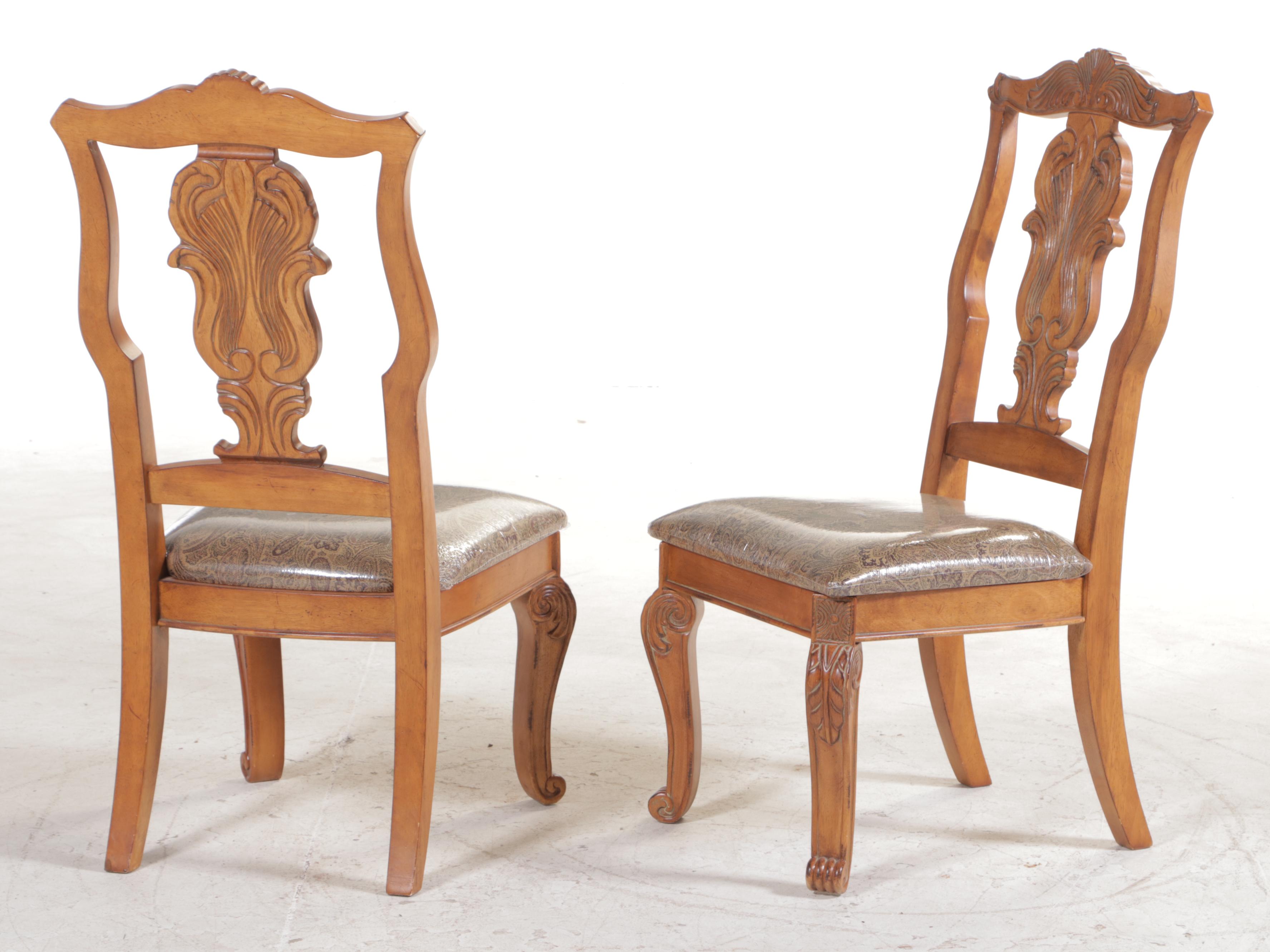 Ashley Furniture Carved Oak Dining Table and Eight Chairs, Late 20th Century