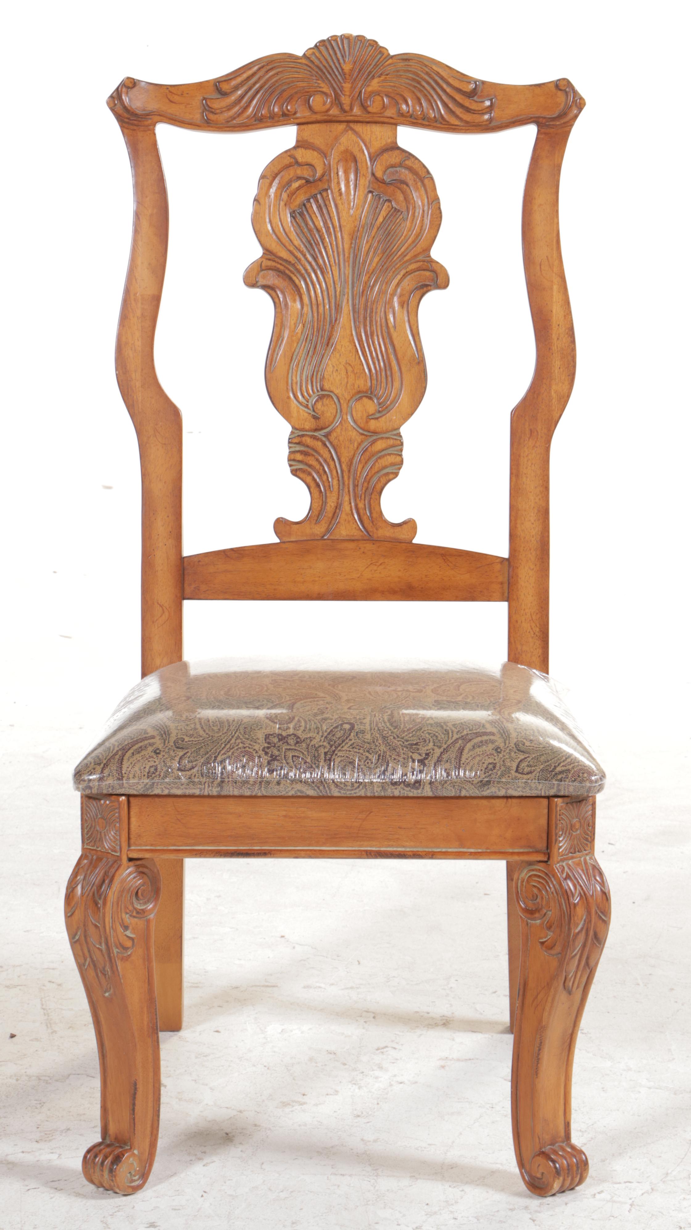 Ashley Furniture Carved Oak Dining Table and Eight Chairs, Late 20th Century