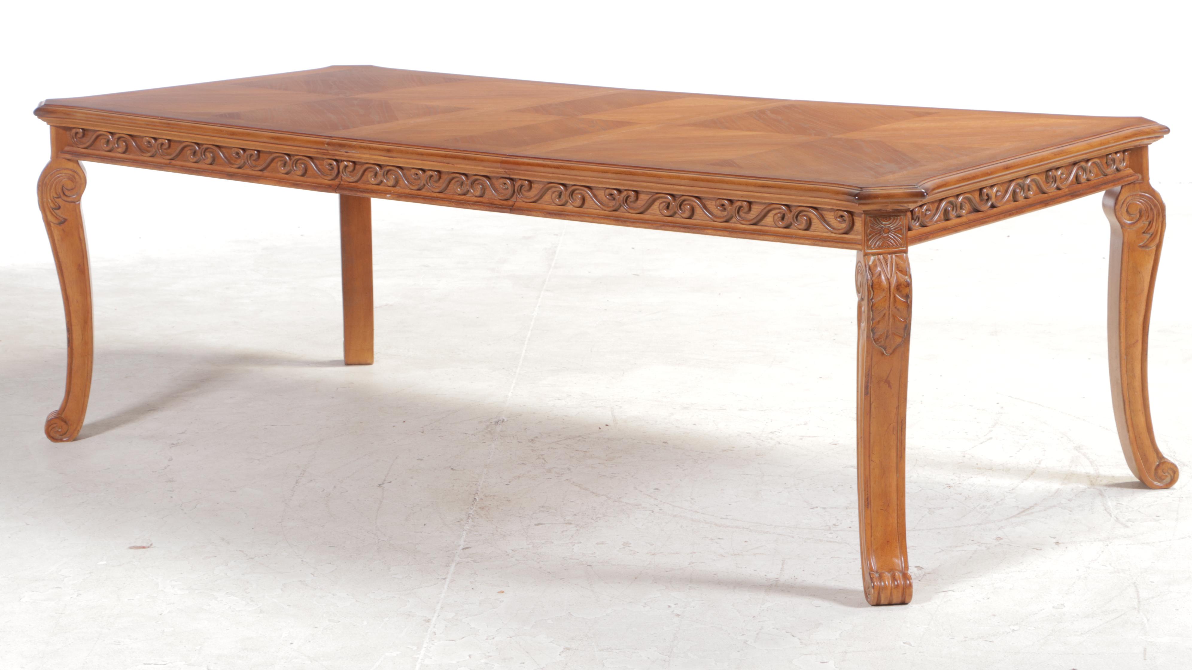 Ashley Furniture Carved Oak Dining Table and Eight Chairs, Late 20th Century