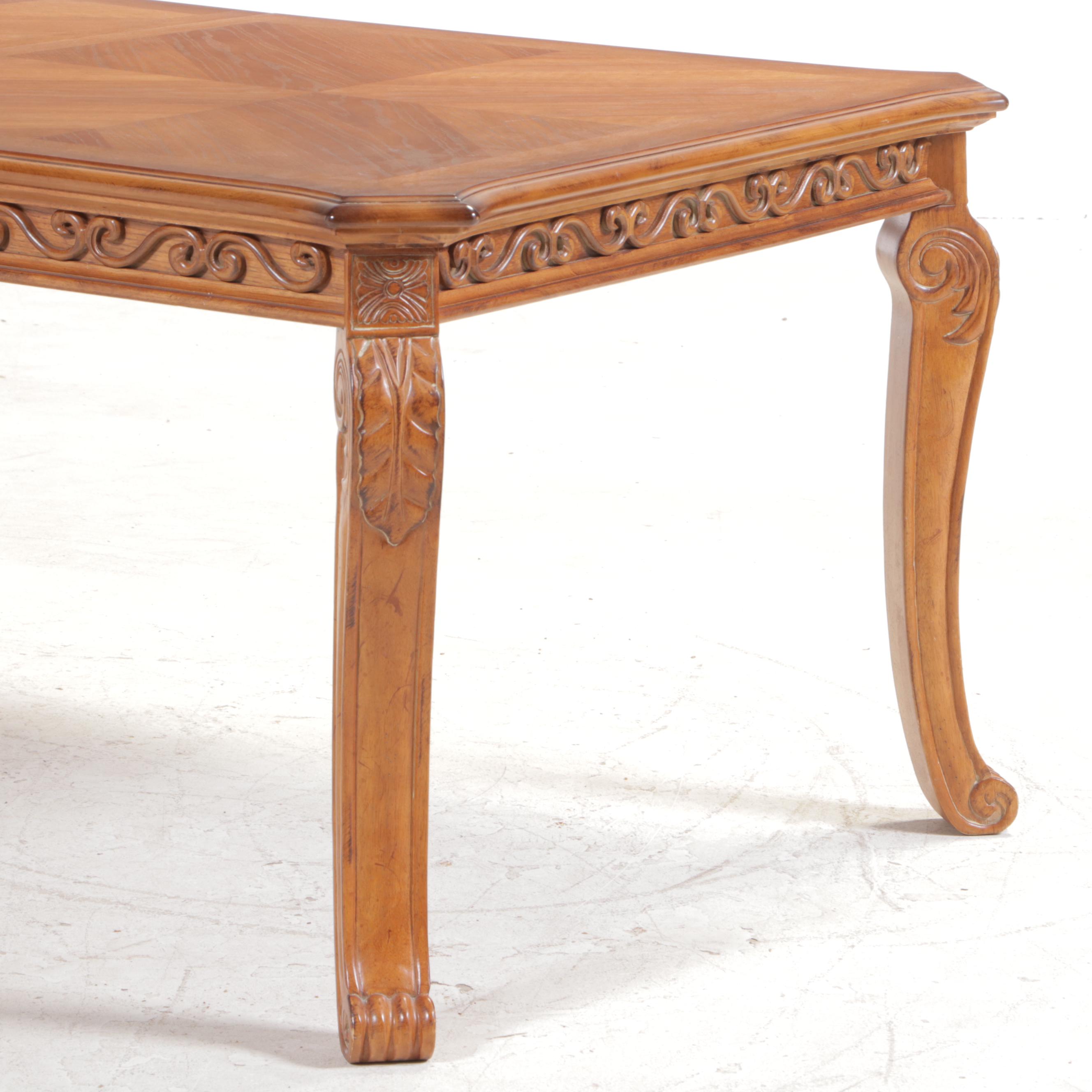 Ashley Furniture Carved Oak Dining Table and Eight Chairs, Late 20th Century