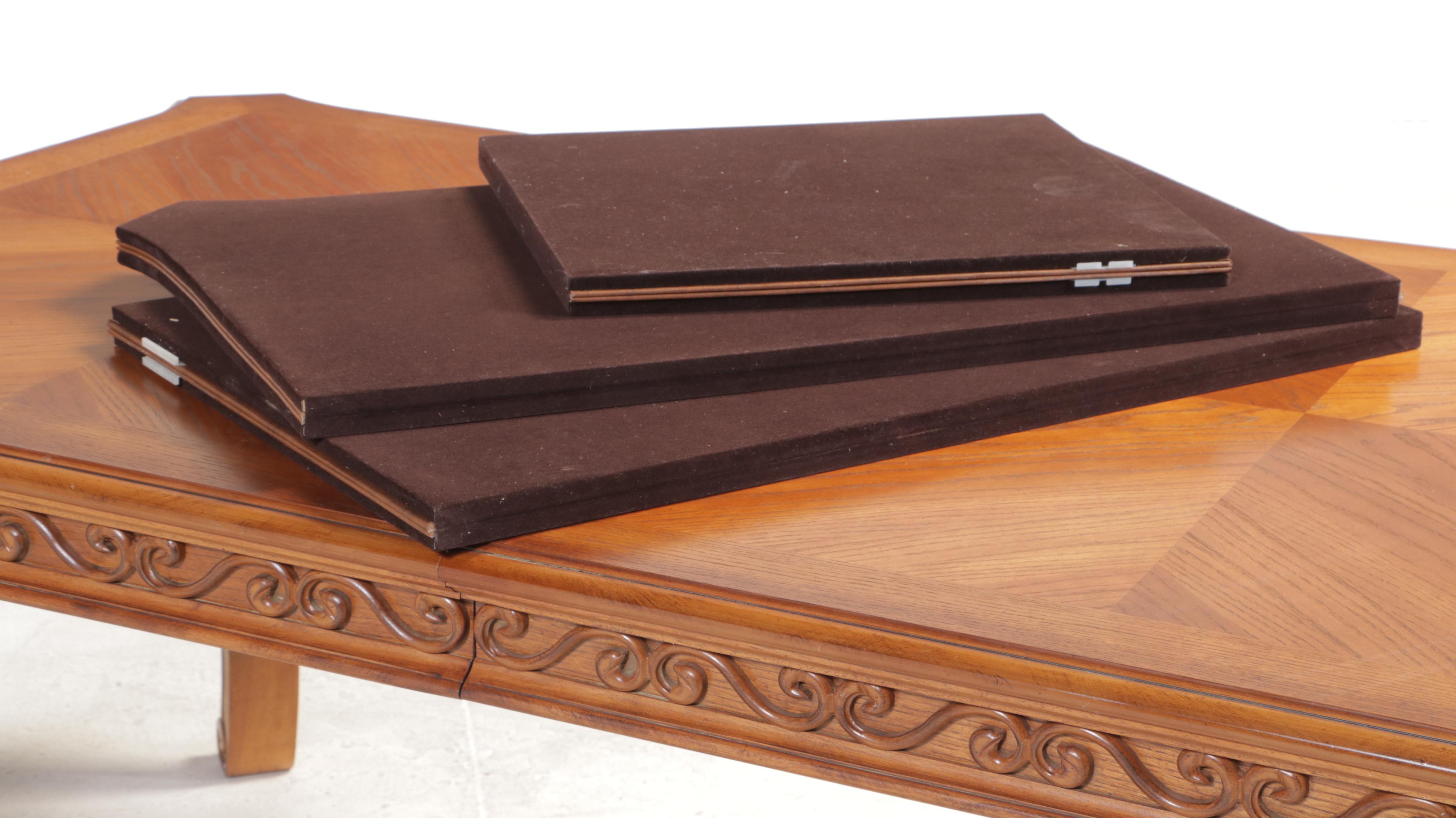 Ashley Furniture Carved Oak Dining Table and Eight Chairs, Late 20th Century