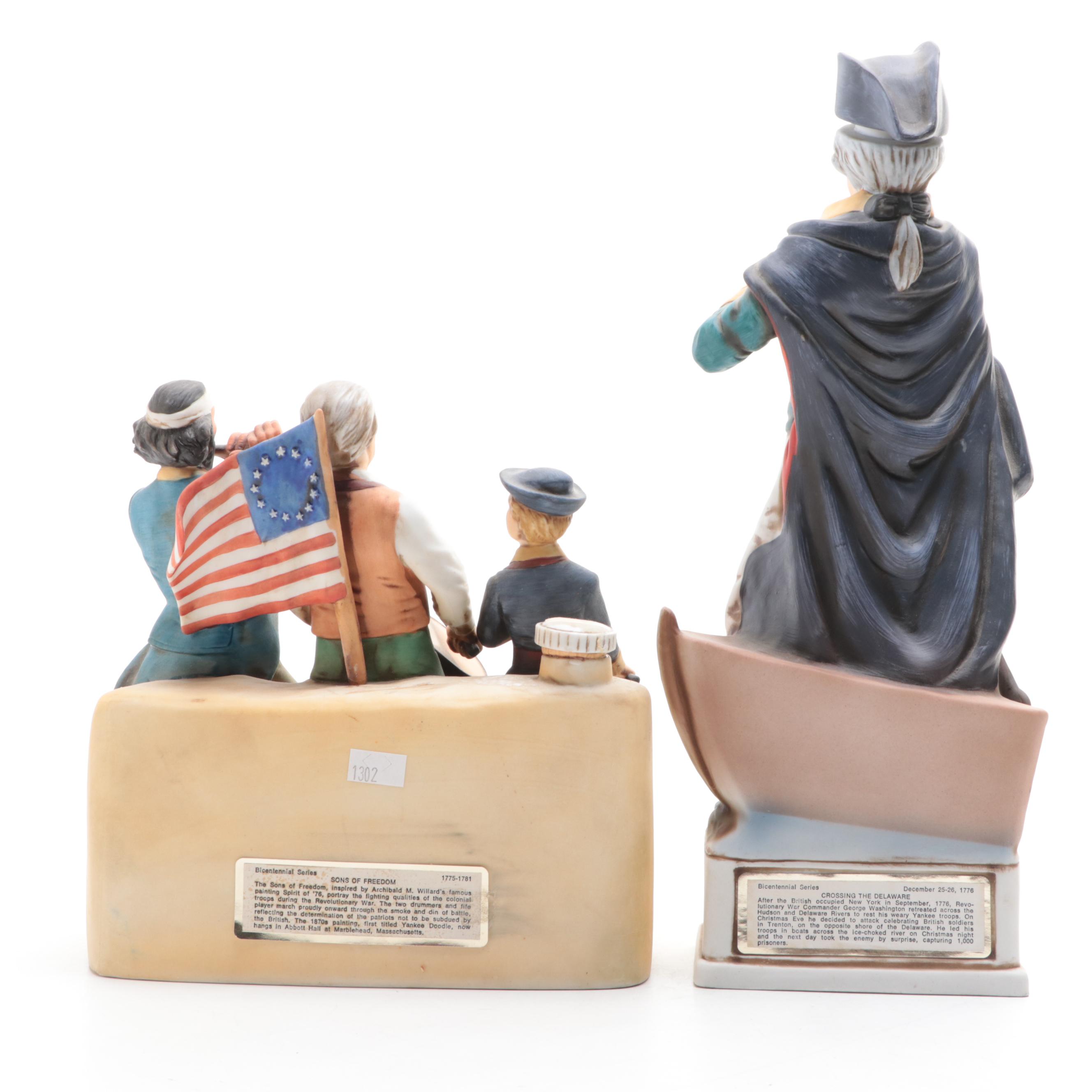 Lionstone Whiskey Bicentennial Series Figural Bisque Porcelain Decanters, 1975