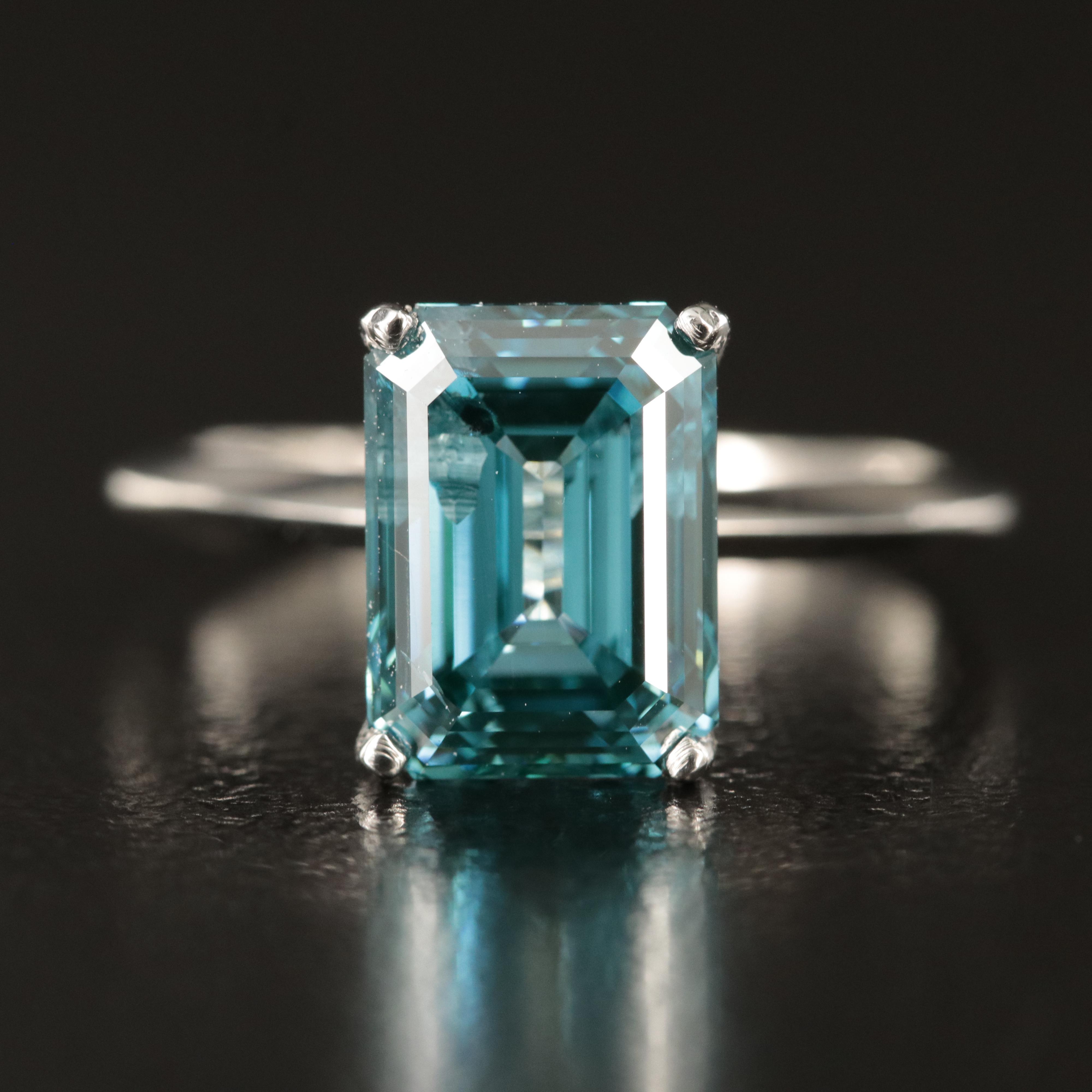 14K 2.80 CT Fancy Intense Blue Diamond Solitaire Ring