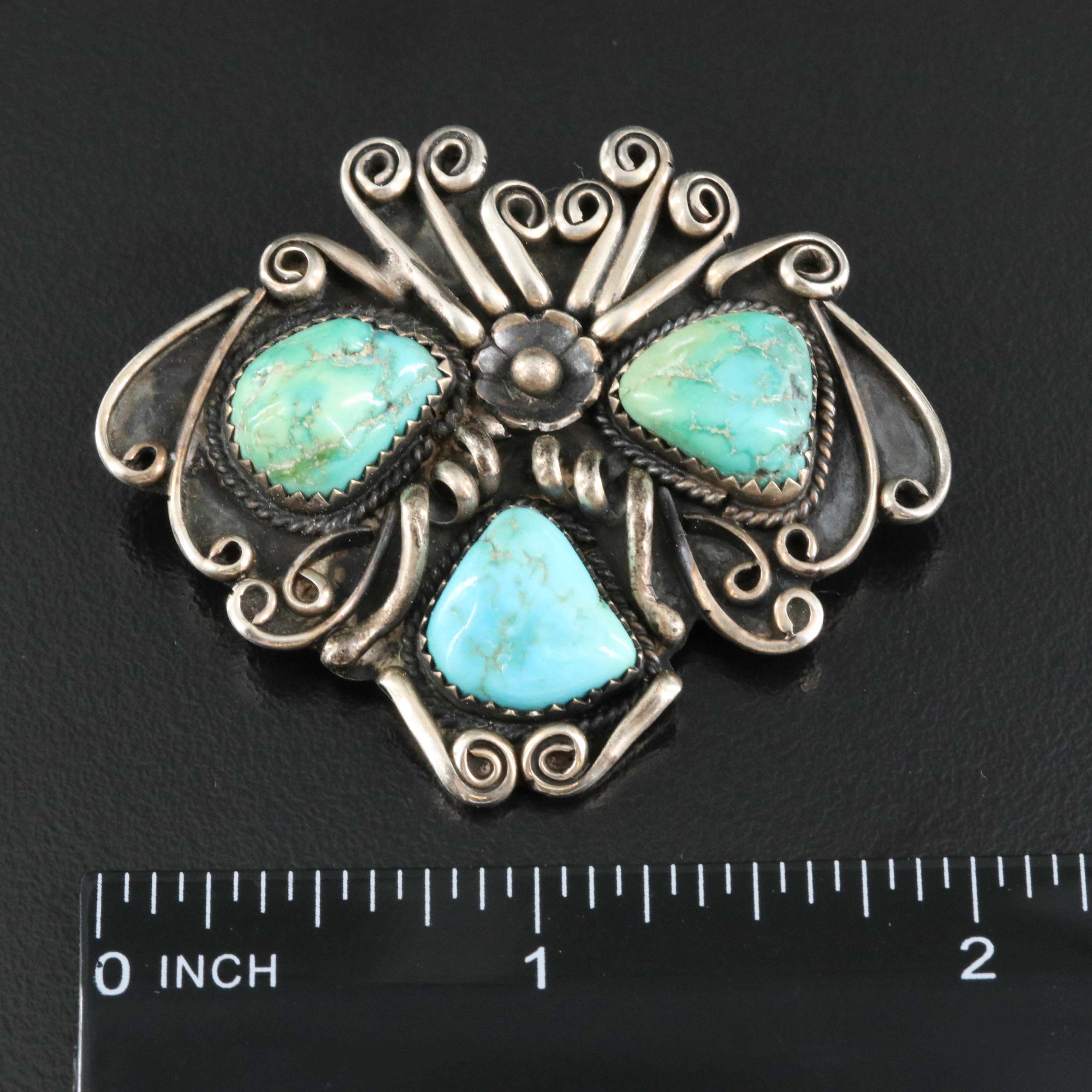 Sterling Brooches Including Tortoise Shell, Mother-of-Pearl and Turquoise