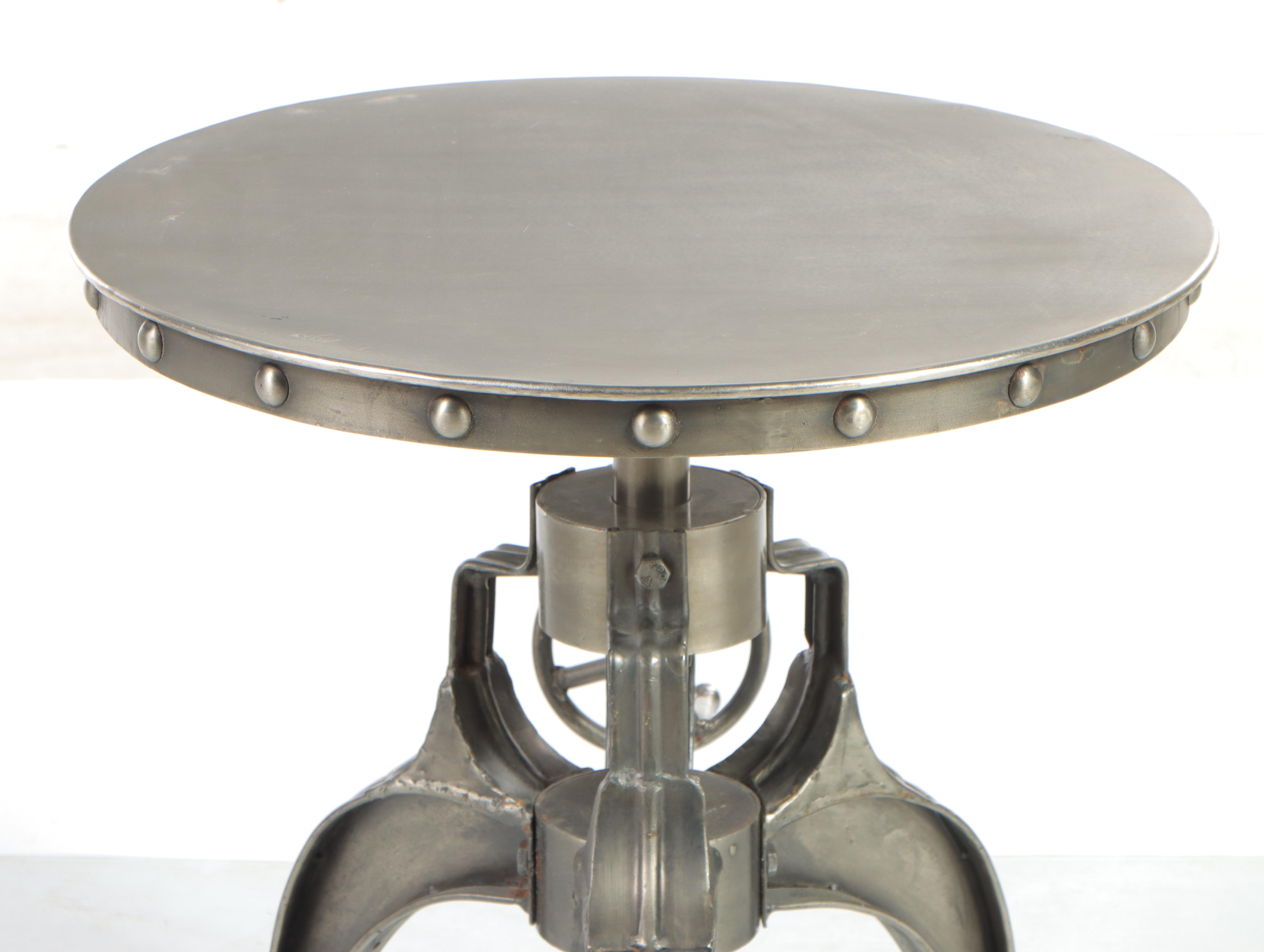 Industrial Style Metal Adjustable-Height "Crank" Side Table