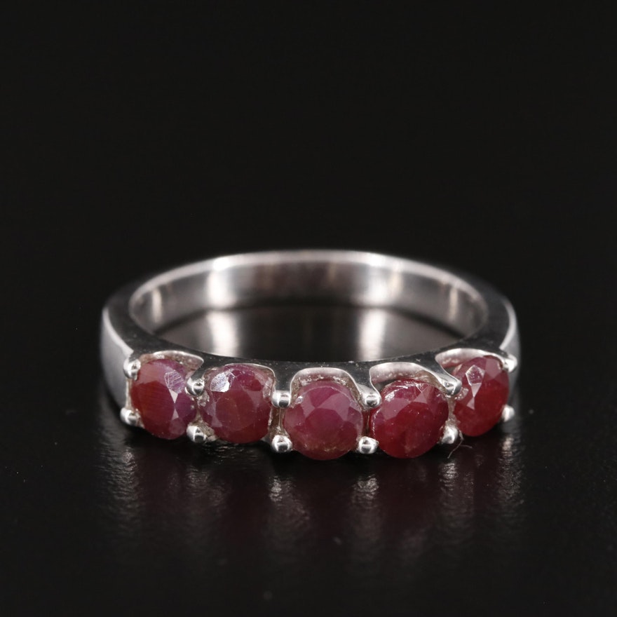 Sterling and Ruby Five Stone Ring