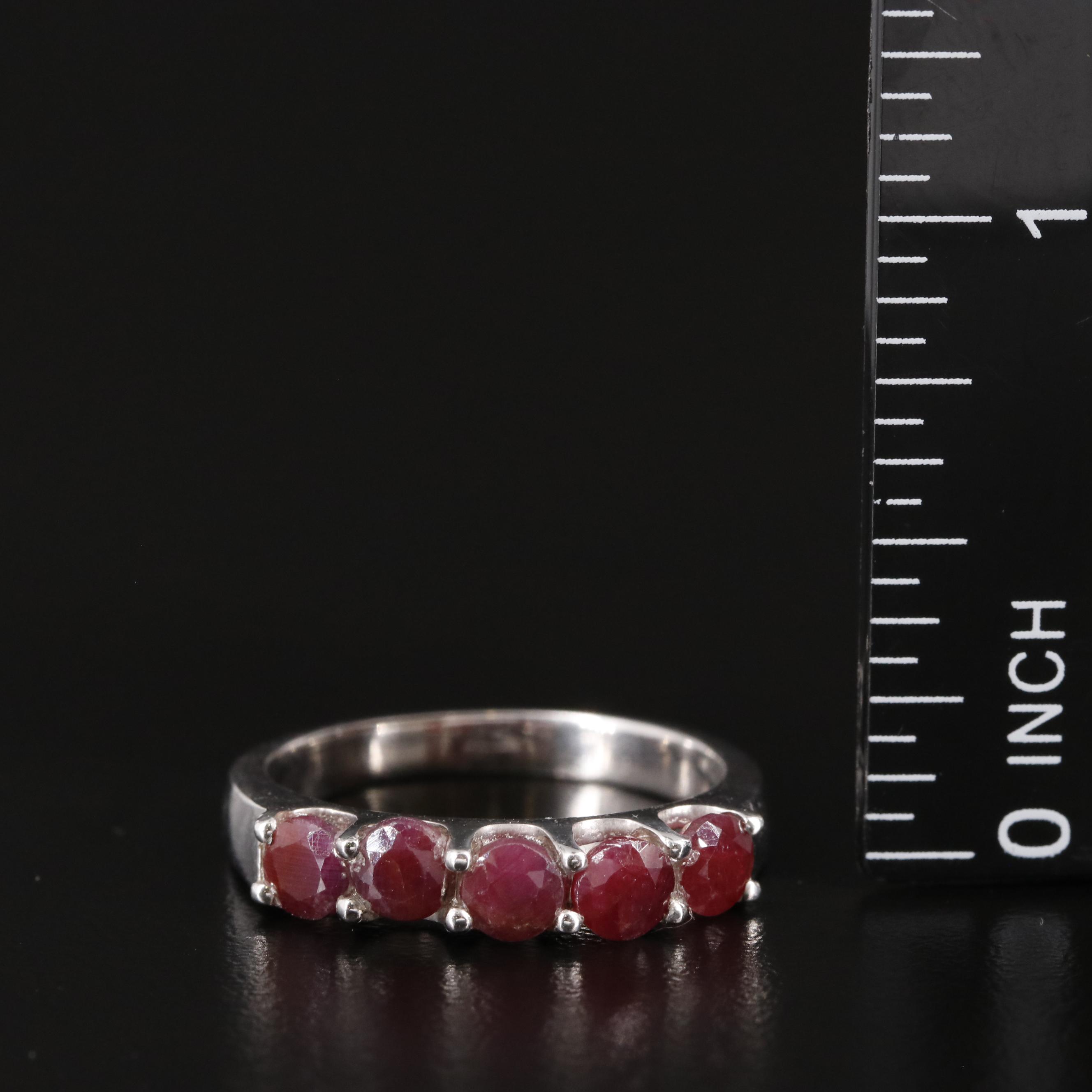 Sterling and Ruby Five Stone Ring