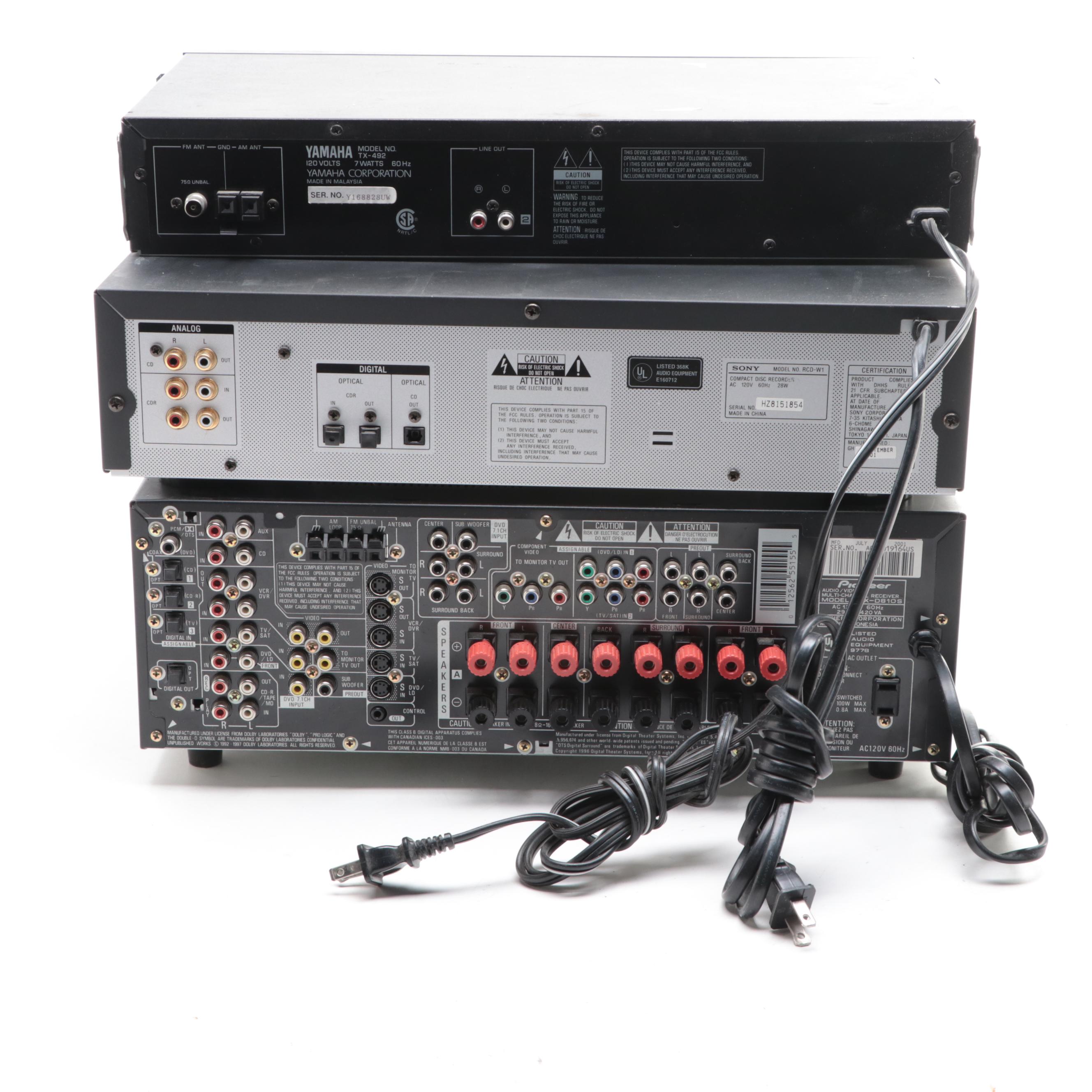 Pioneer A/V Receiver, Sony CD-RW and Yamaha AM/FM Stereo Tuner