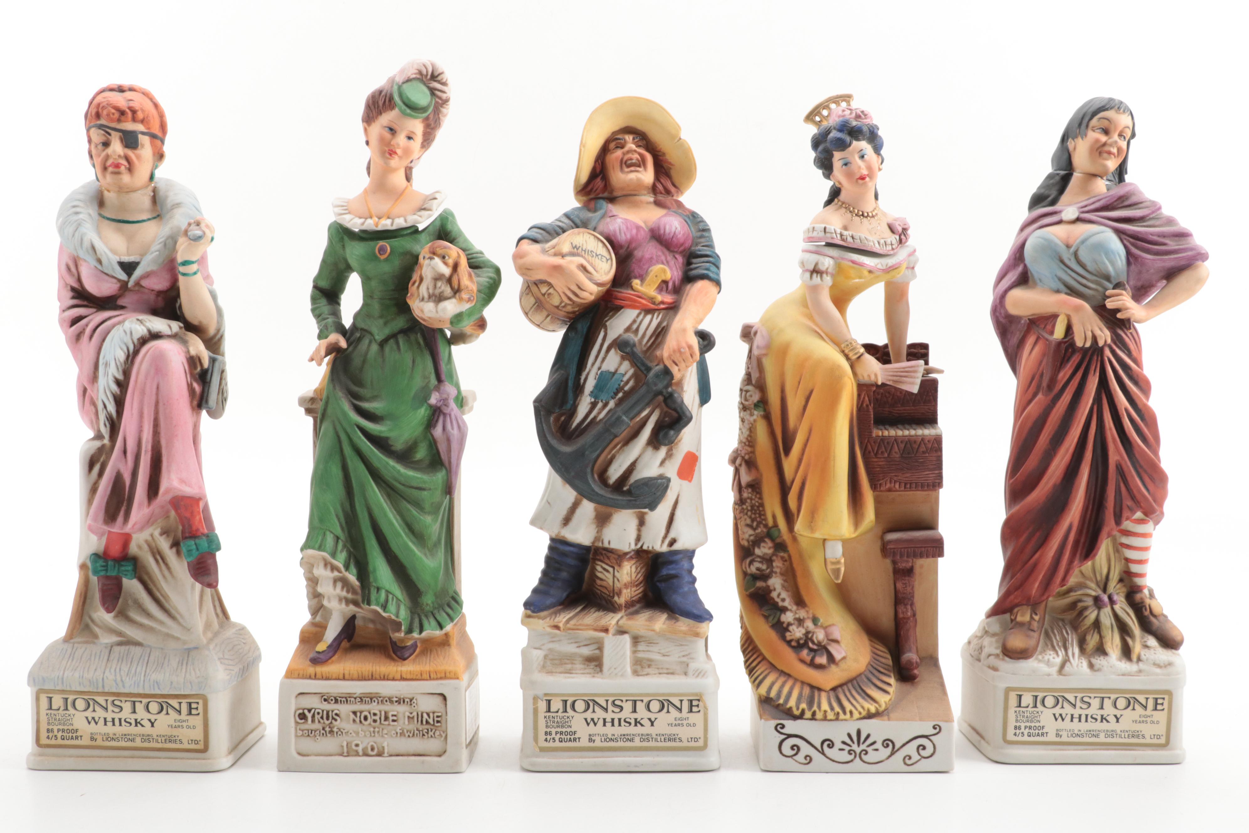 Lionstone and Cyrus Noble Mine Porcelain Bisque Whiskey Decanters