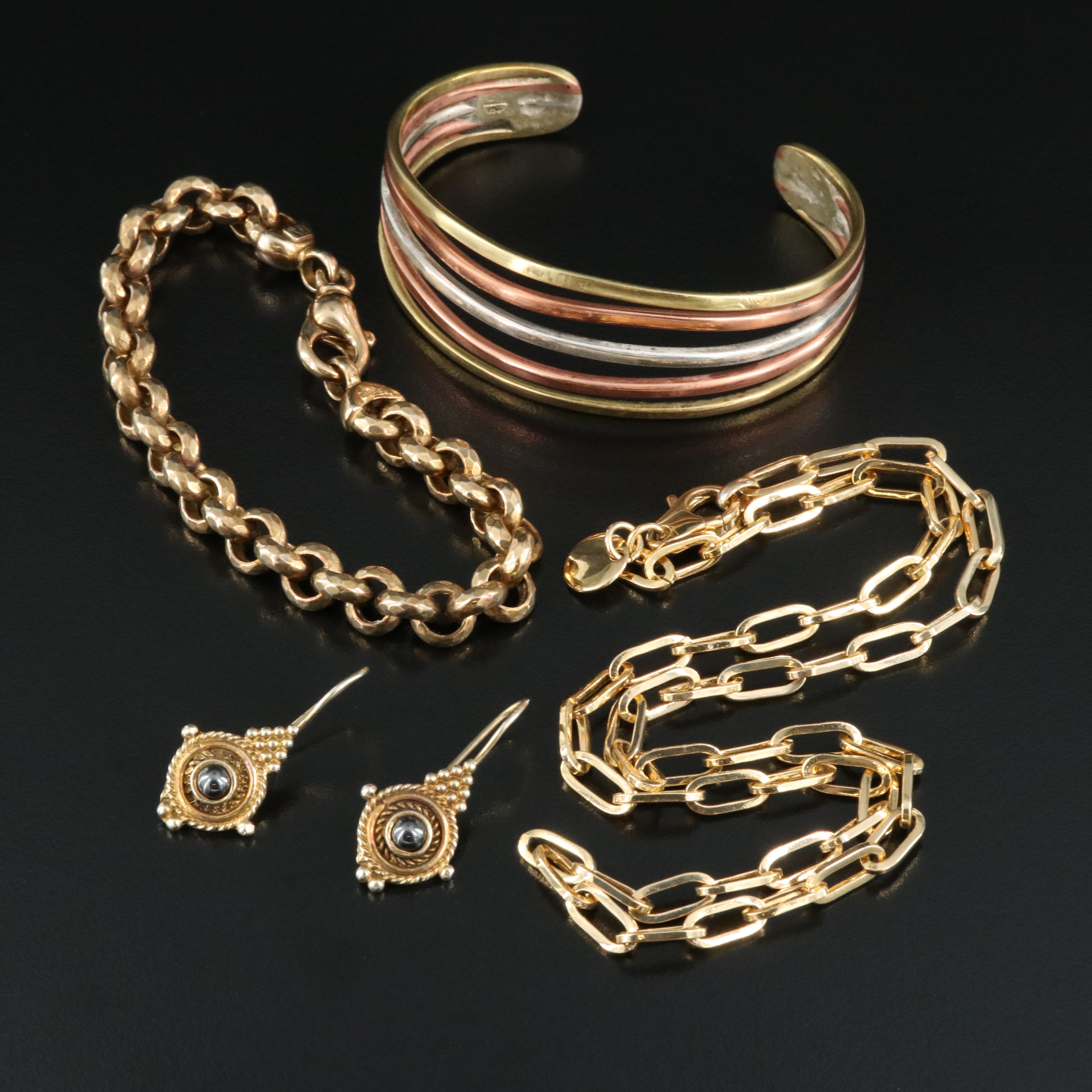 Veronese Sterling Bracelet, Italian Bronze Chain and Sterling Hematite Earrings