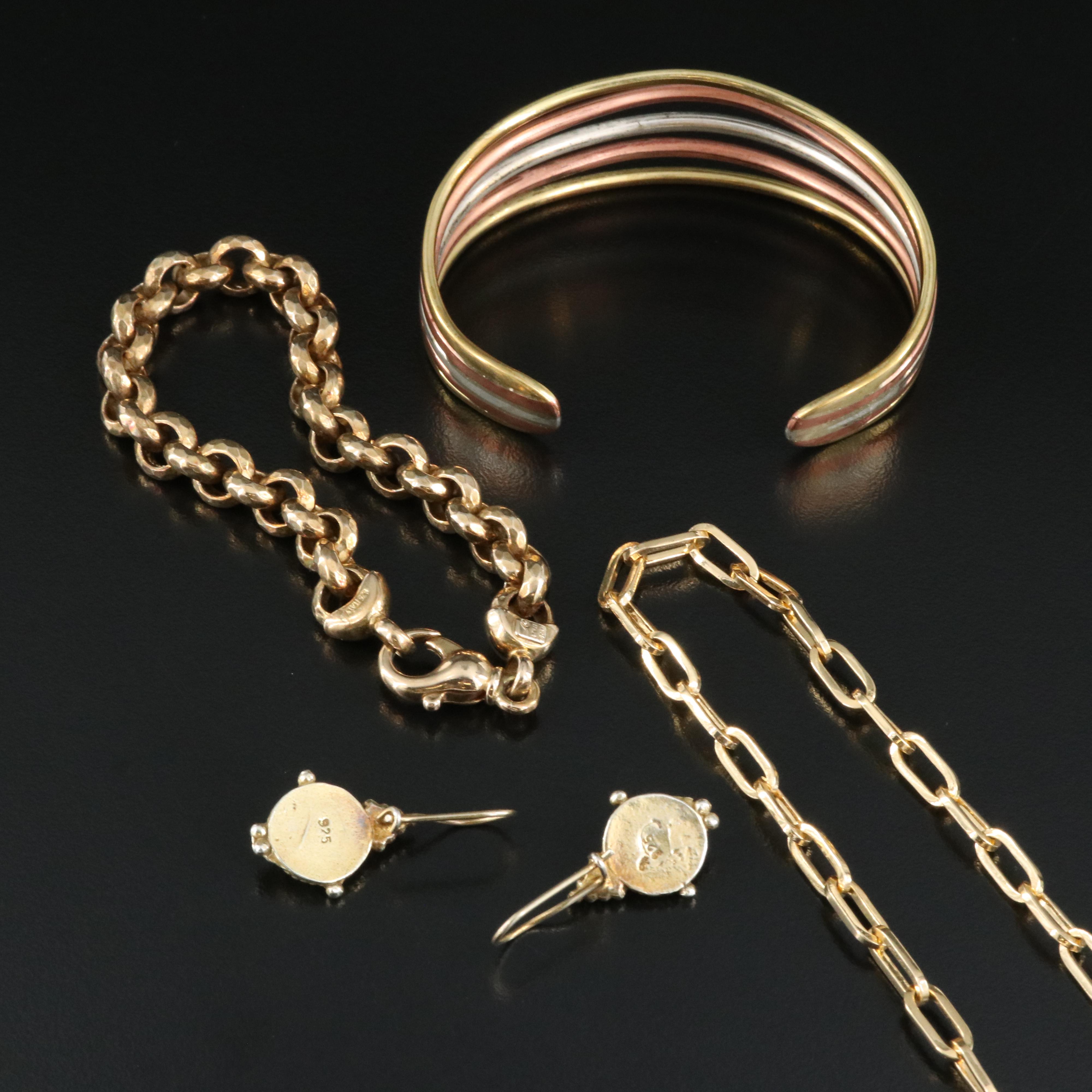 Veronese Sterling Bracelet, Italian Bronze Chain and Sterling Hematite Earrings