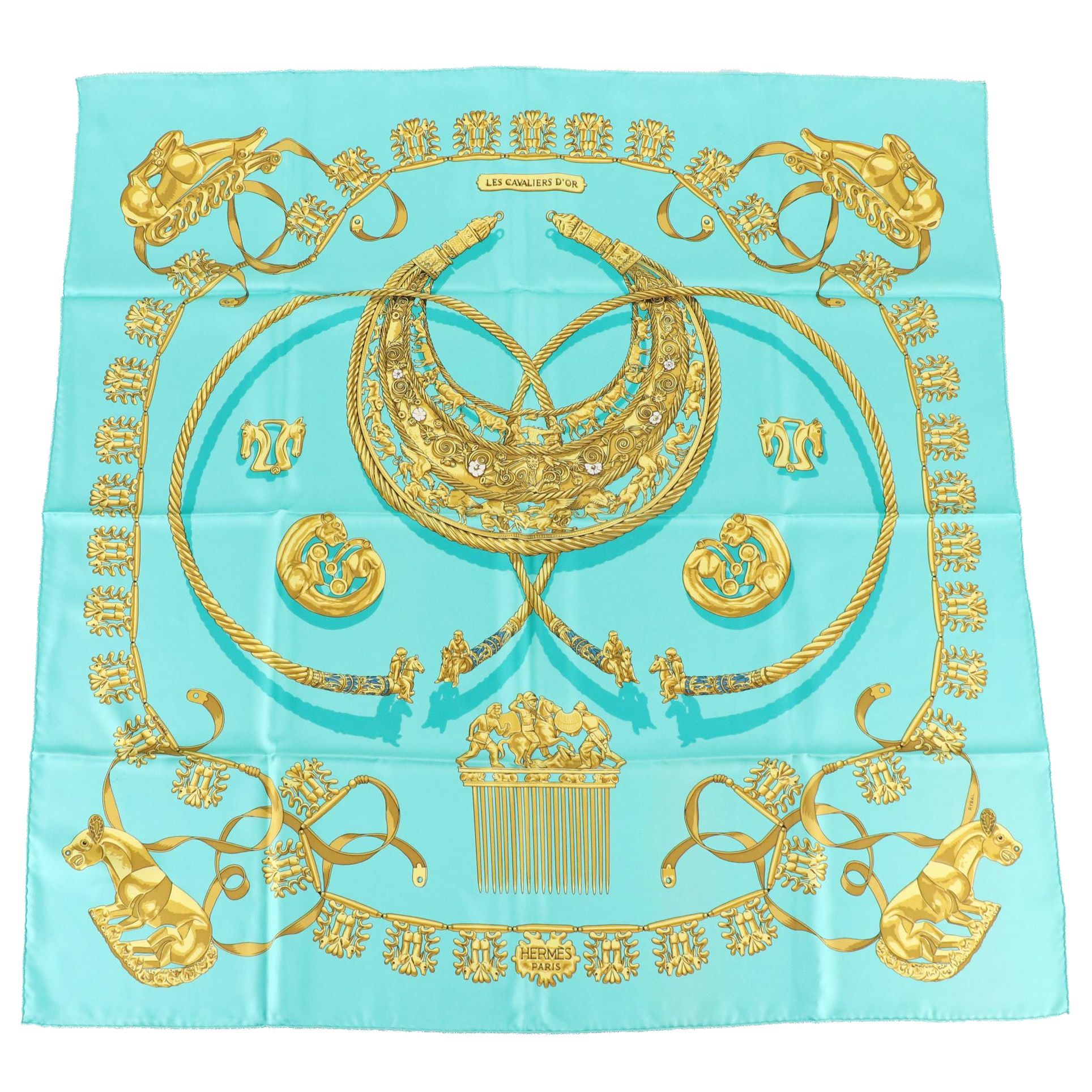Hermès "Les Cavaliers d'Or" Silk Twill Scarf 90