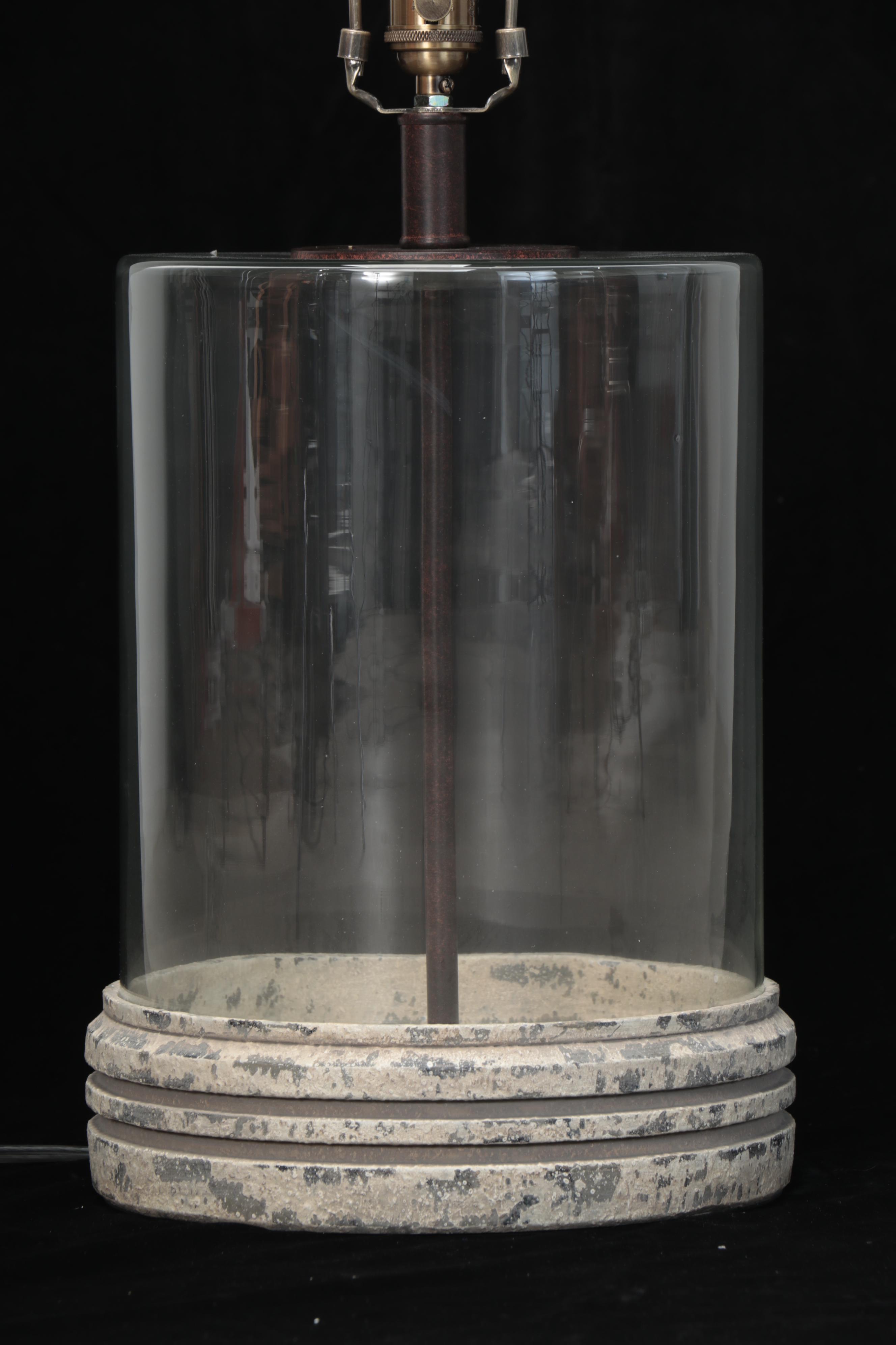 Ethan Allen "Sansovino" Glass and Resin Table Lamp With Drum Shade, Contemporary