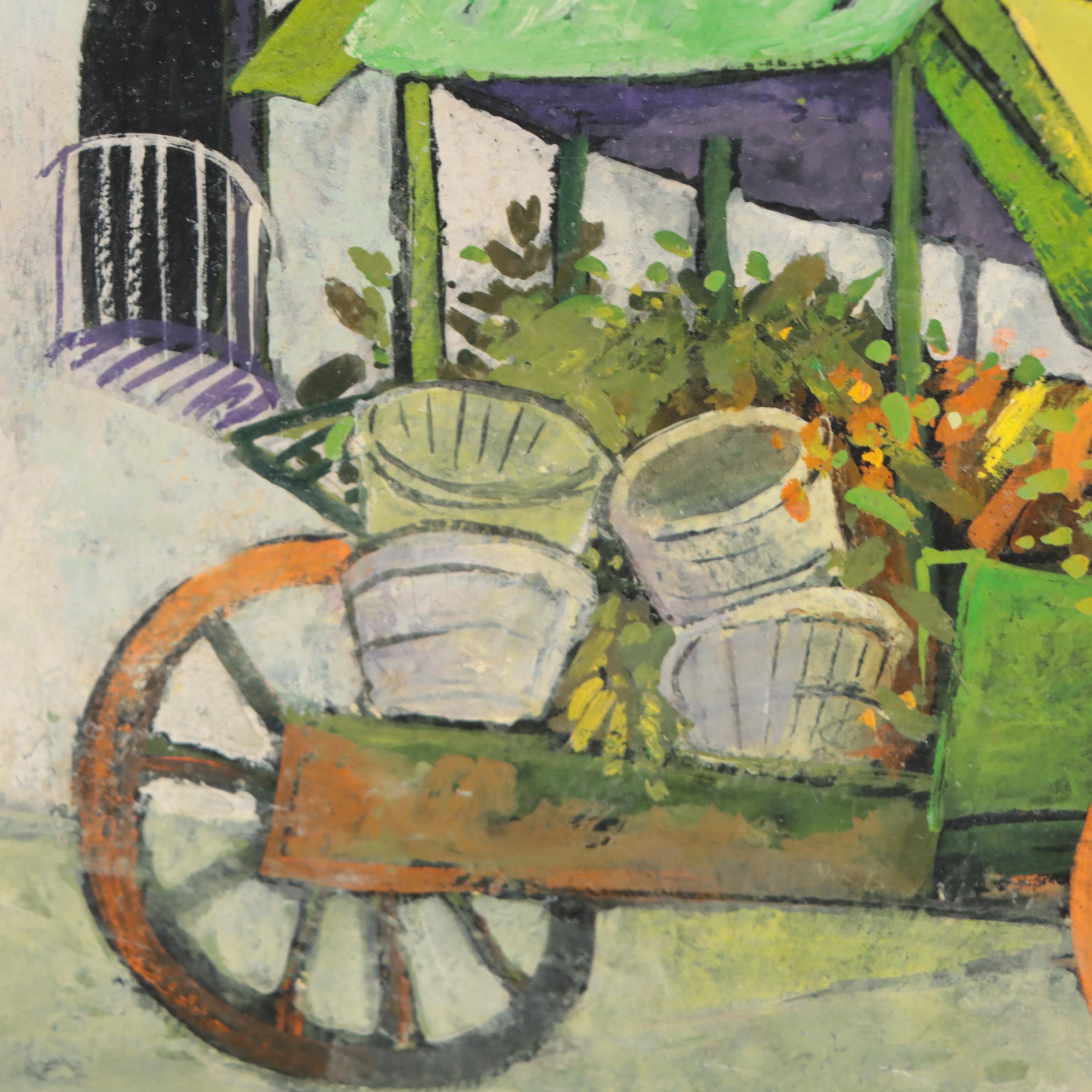 Henry Faulkner Folk Oil Painting "The Flower Cart"