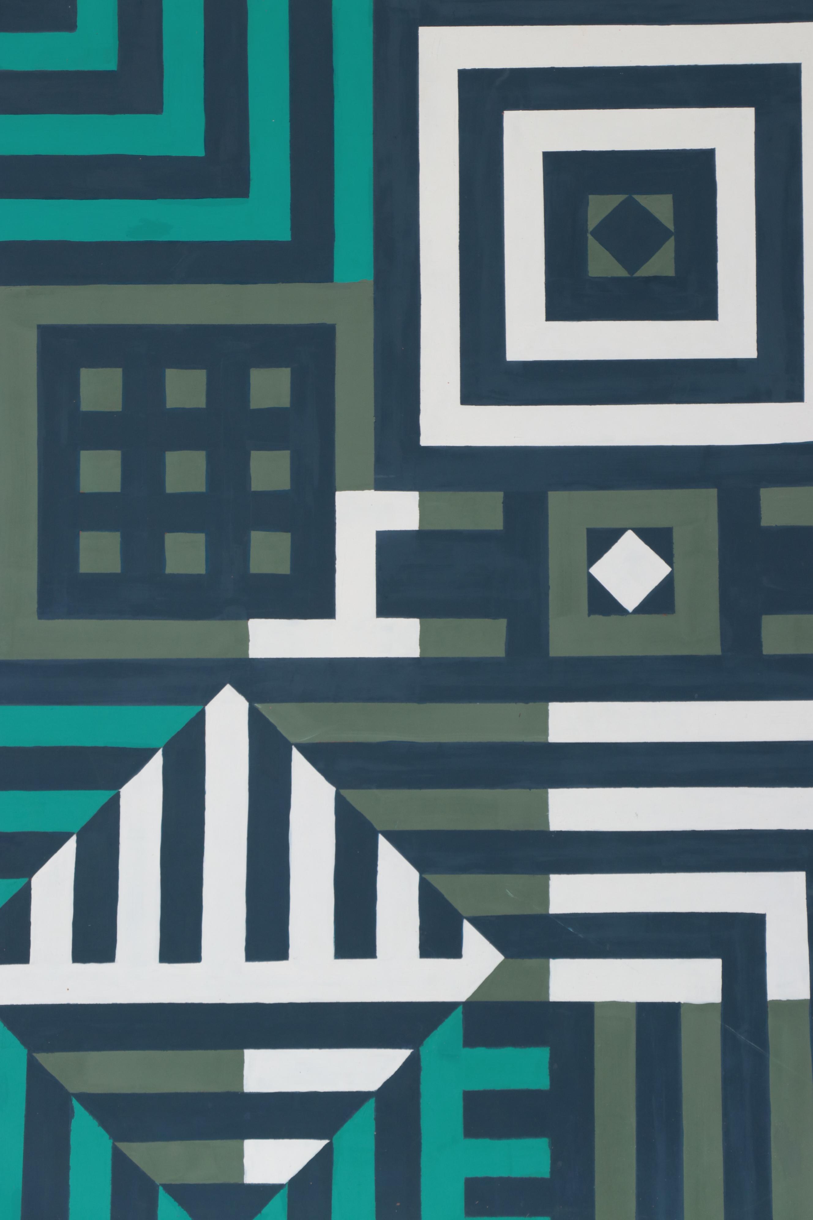 Geometric Op Art Acrylic Painting, 1960