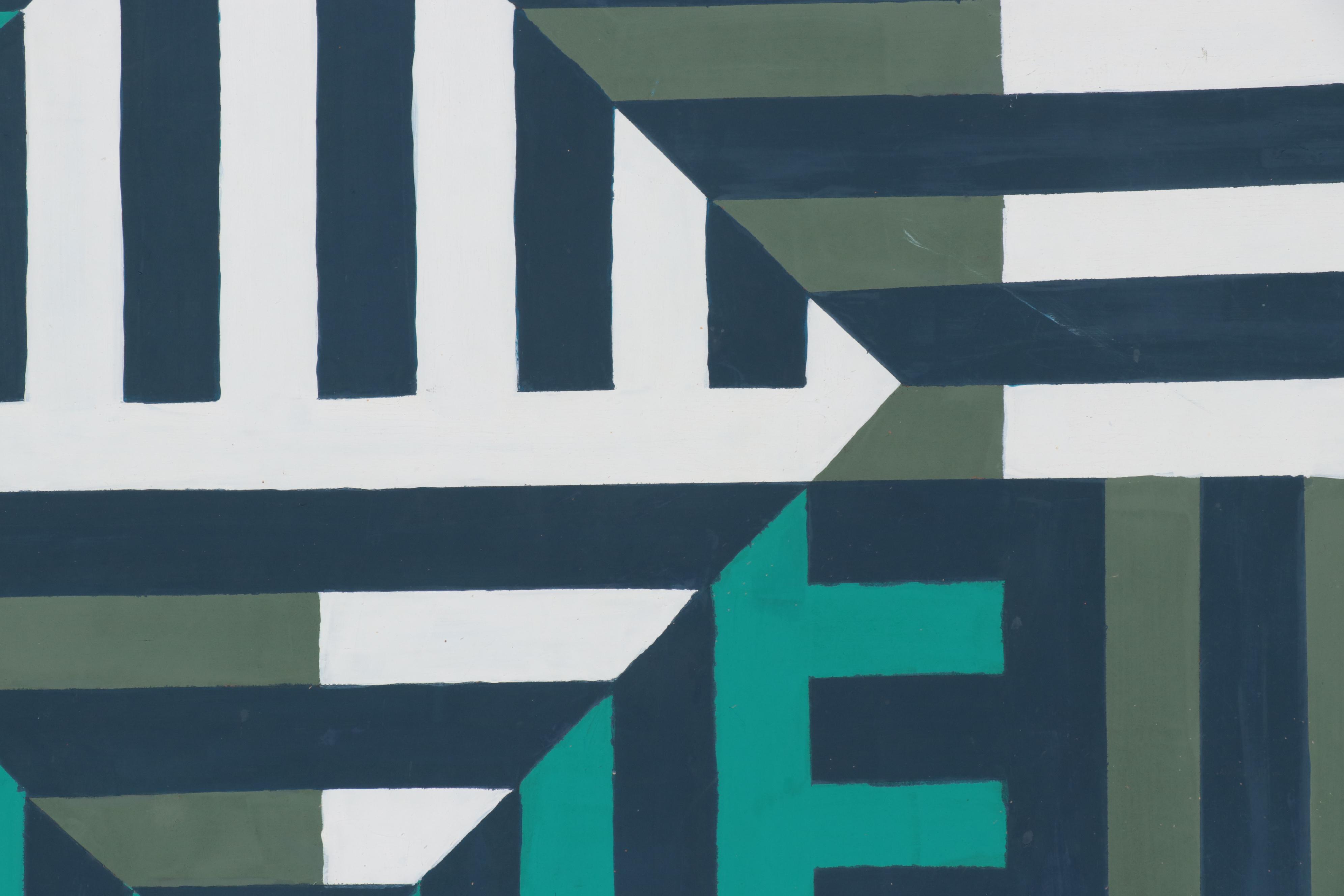 Geometric Op Art Acrylic Painting, 1960