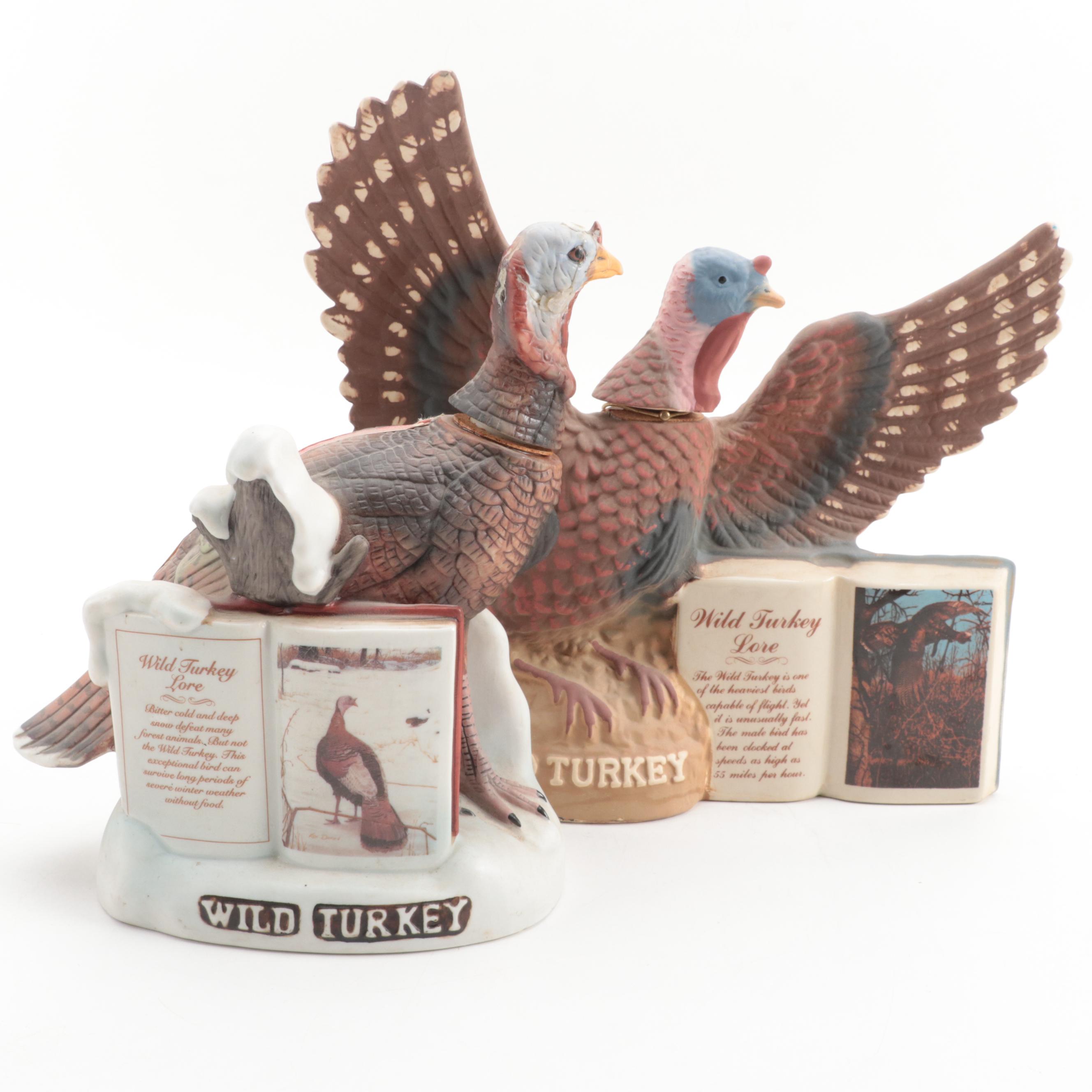 Wild Turkey Figural Porcelain Bisque Whiskey Decanters, Late 20th Century