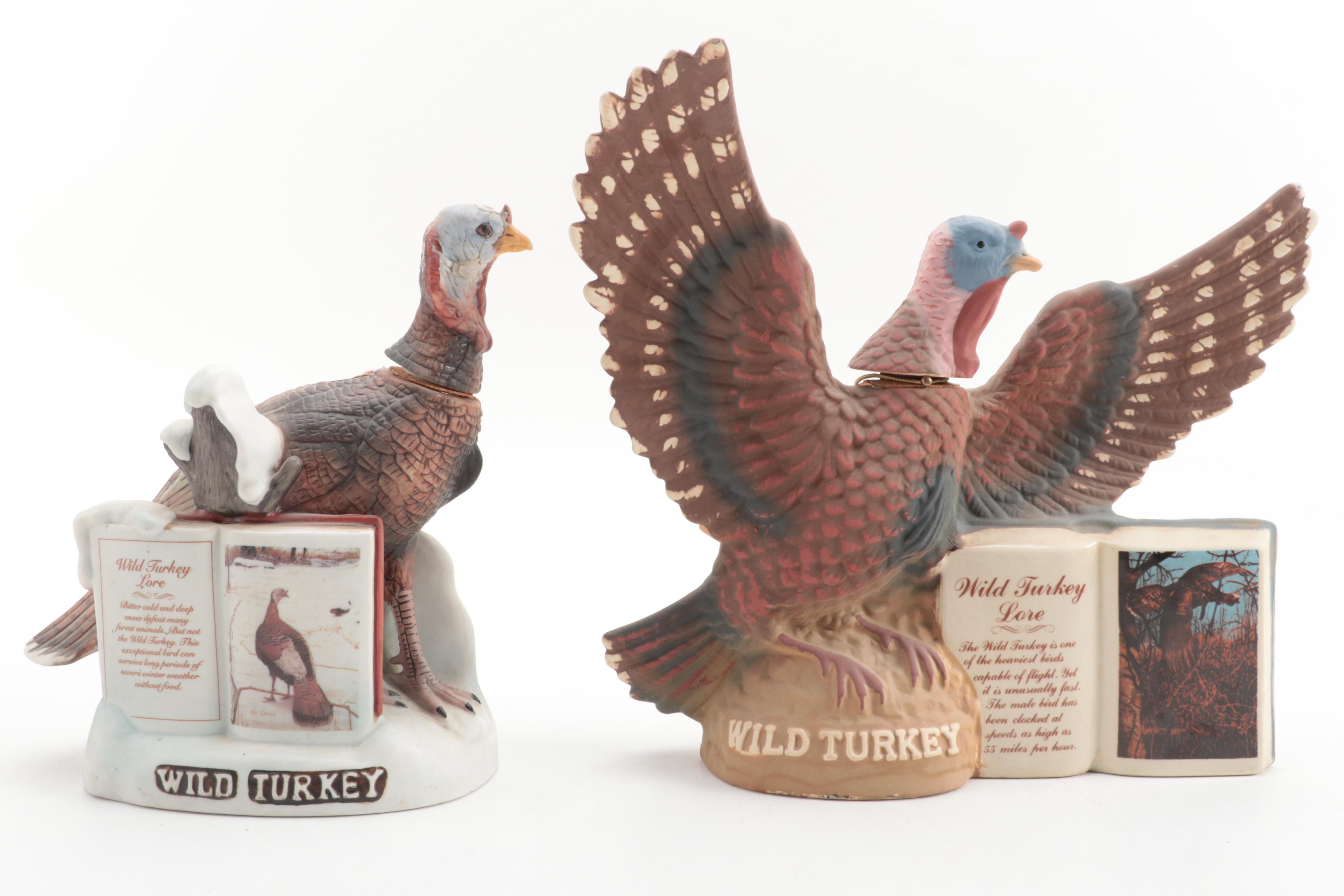 Wild Turkey Figural Porcelain Bisque Whiskey Decanters, Late 20th Century