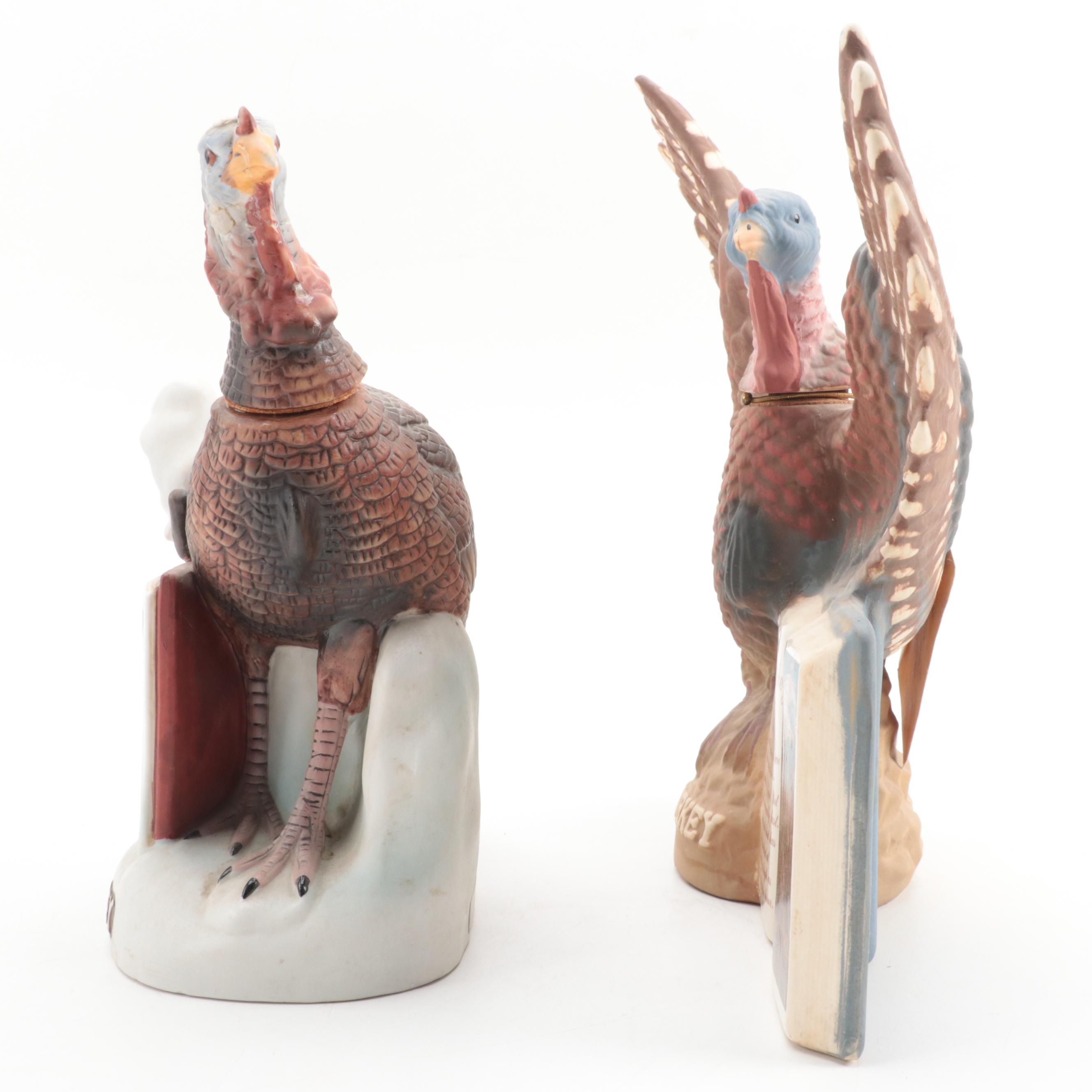 Wild Turkey Figural Porcelain Bisque Whiskey Decanters, Late 20th Century