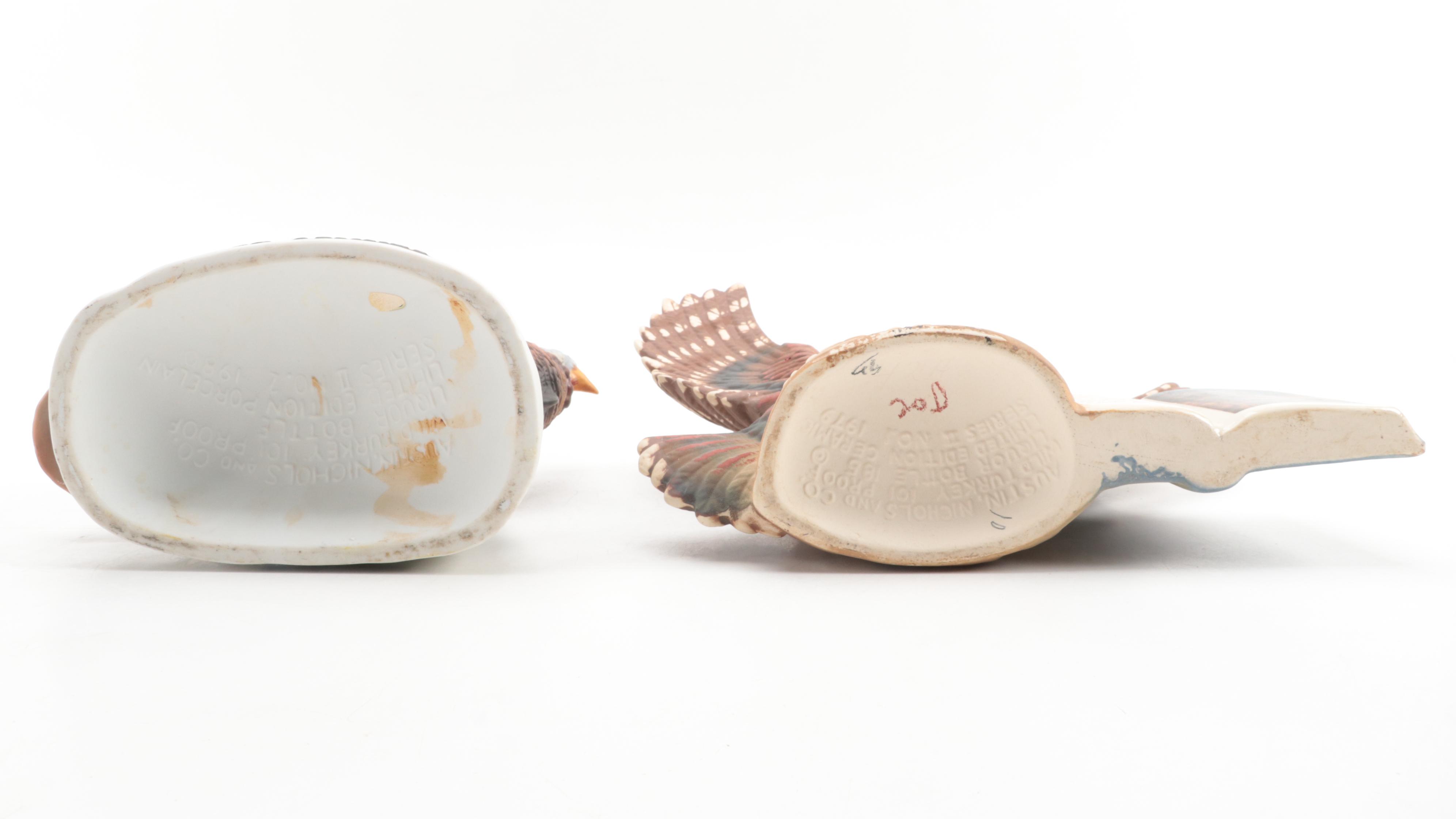 Wild Turkey Figural Porcelain Bisque Whiskey Decanters, Late 20th Century