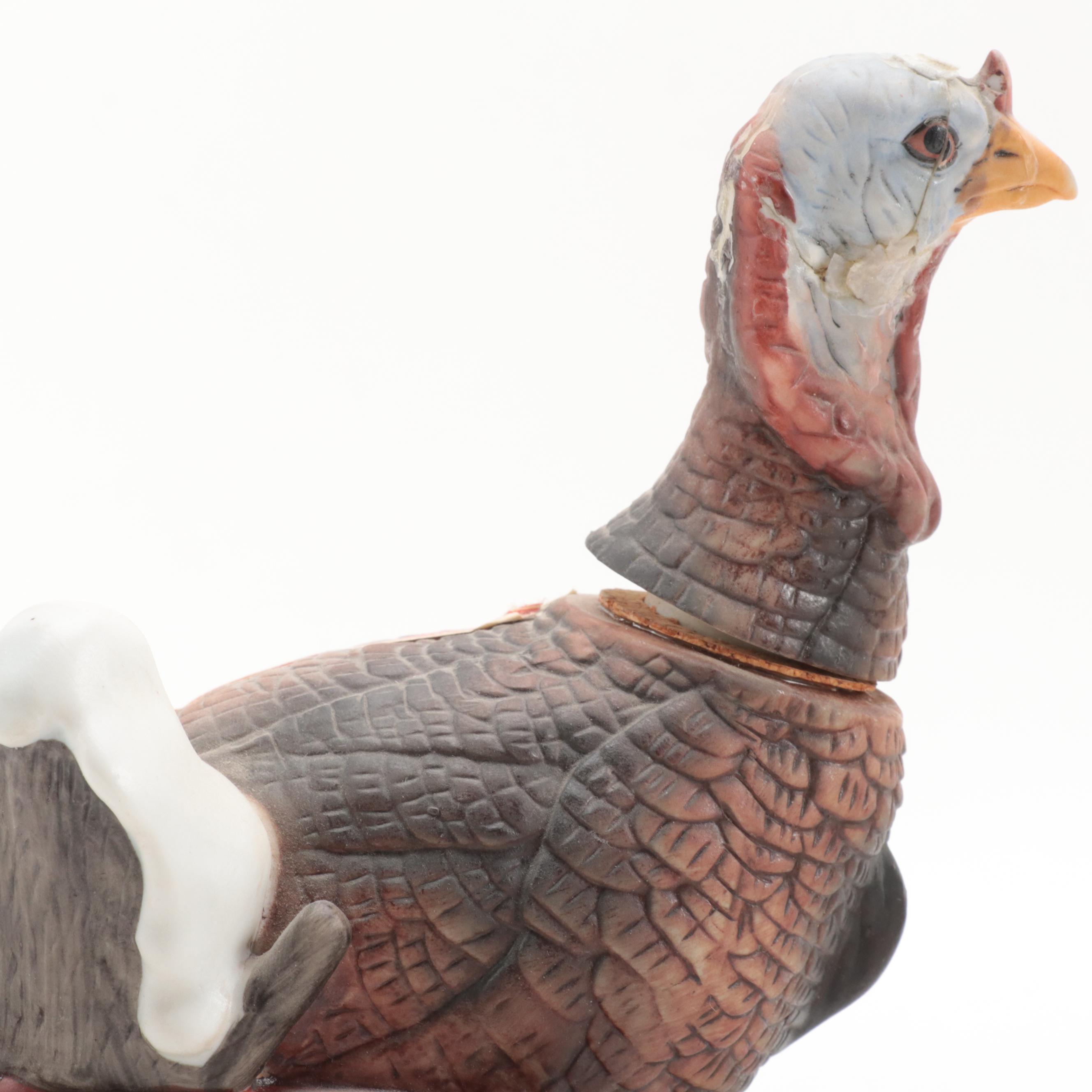 Wild Turkey Figural Porcelain Bisque Whiskey Decanters, Late 20th Century