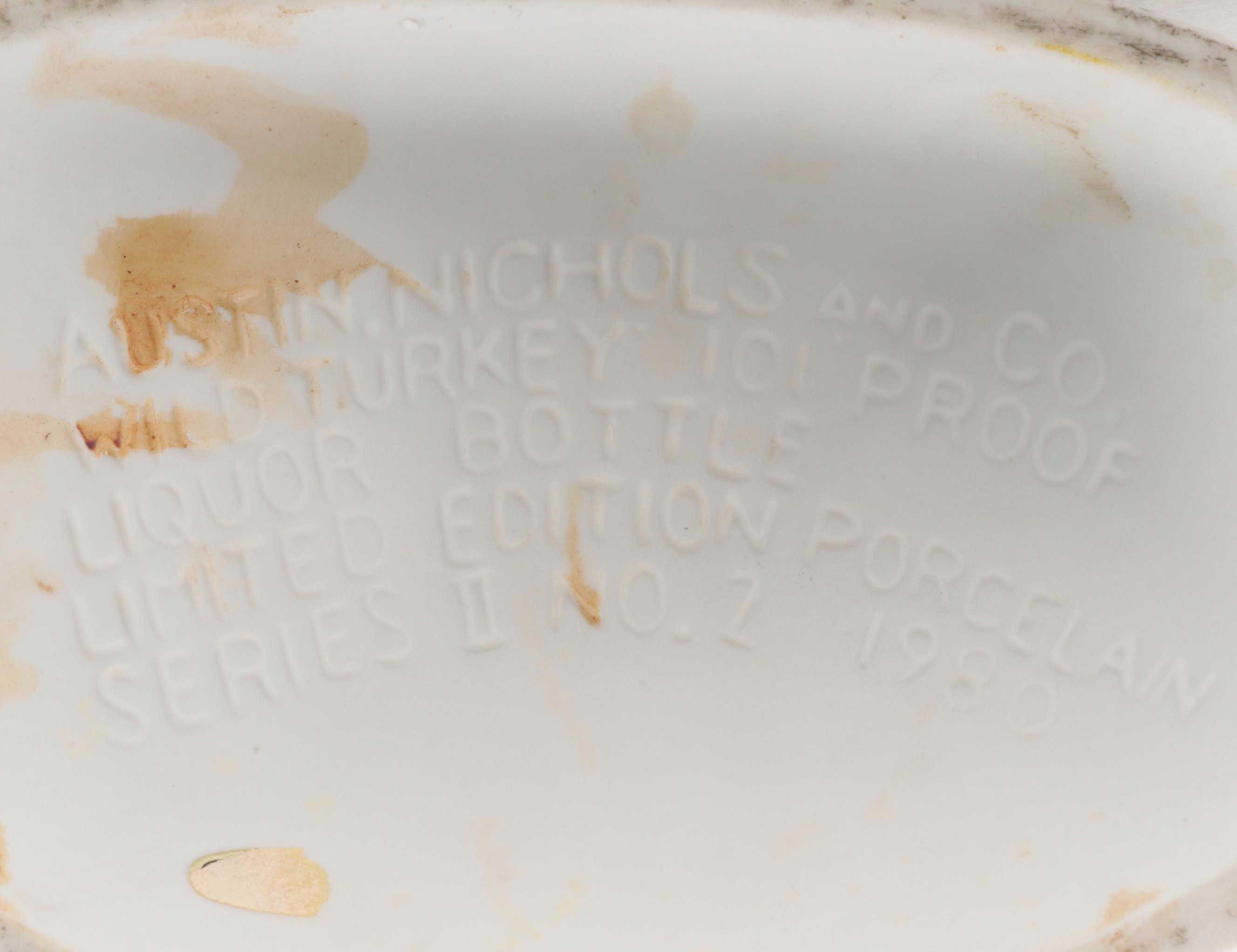 Wild Turkey Figural Porcelain Bisque Whiskey Decanters, Late 20th Century