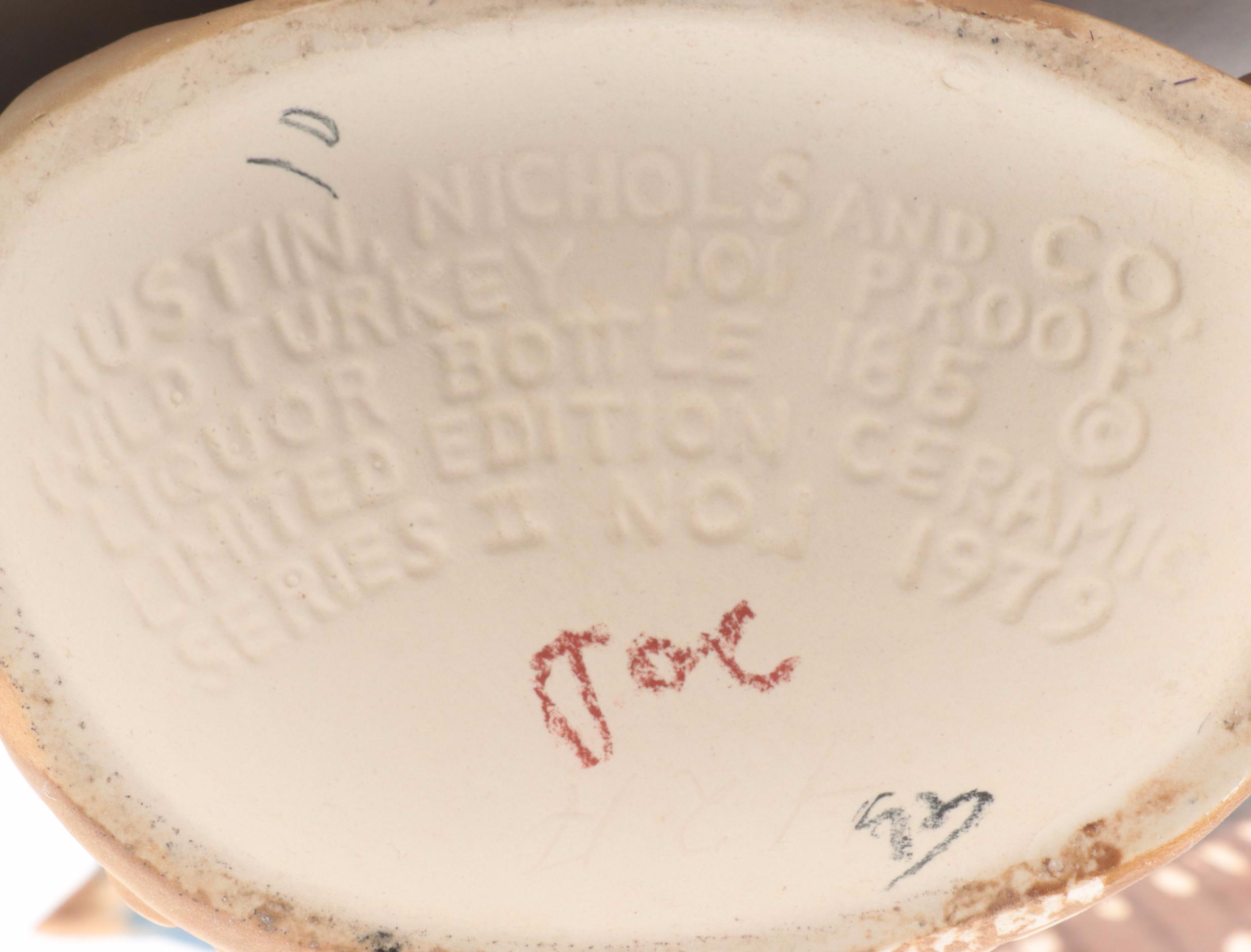 Wild Turkey Figural Porcelain Bisque Whiskey Decanters, Late 20th Century