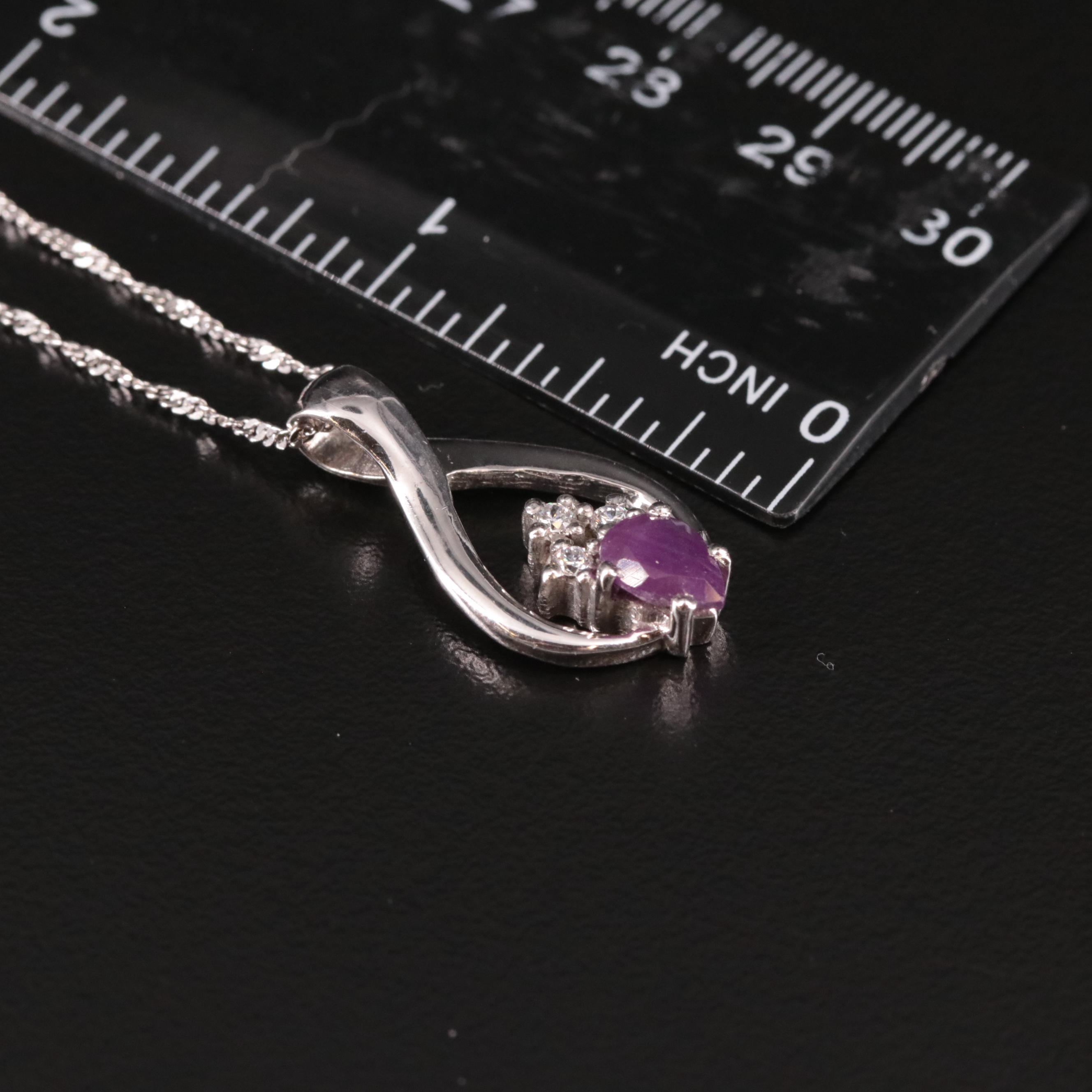 Sterling Ruby and Cubic Zirconia Pendant Necklace