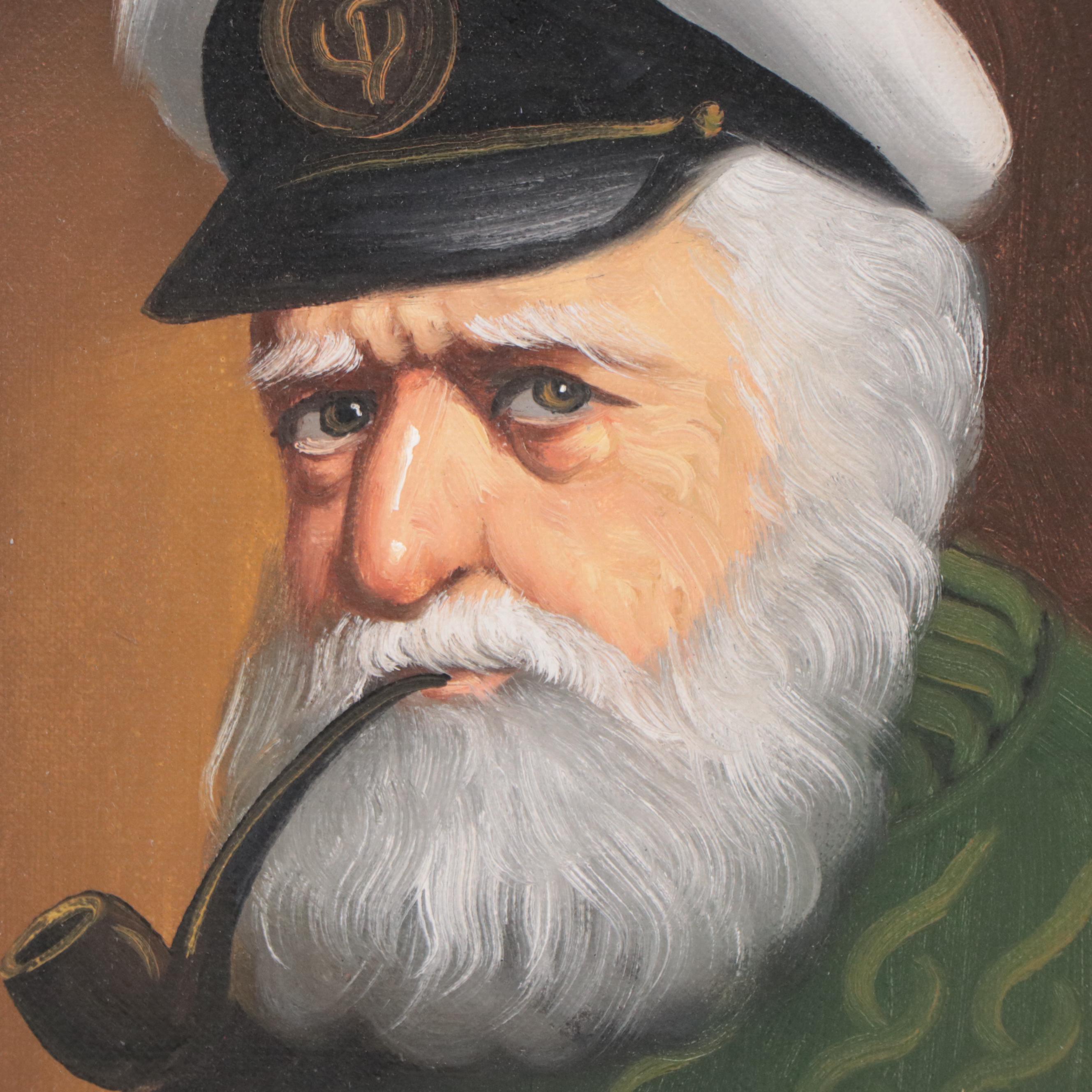 David Pelbam Oil Painting Portrait of Captain Smoking a Pipe