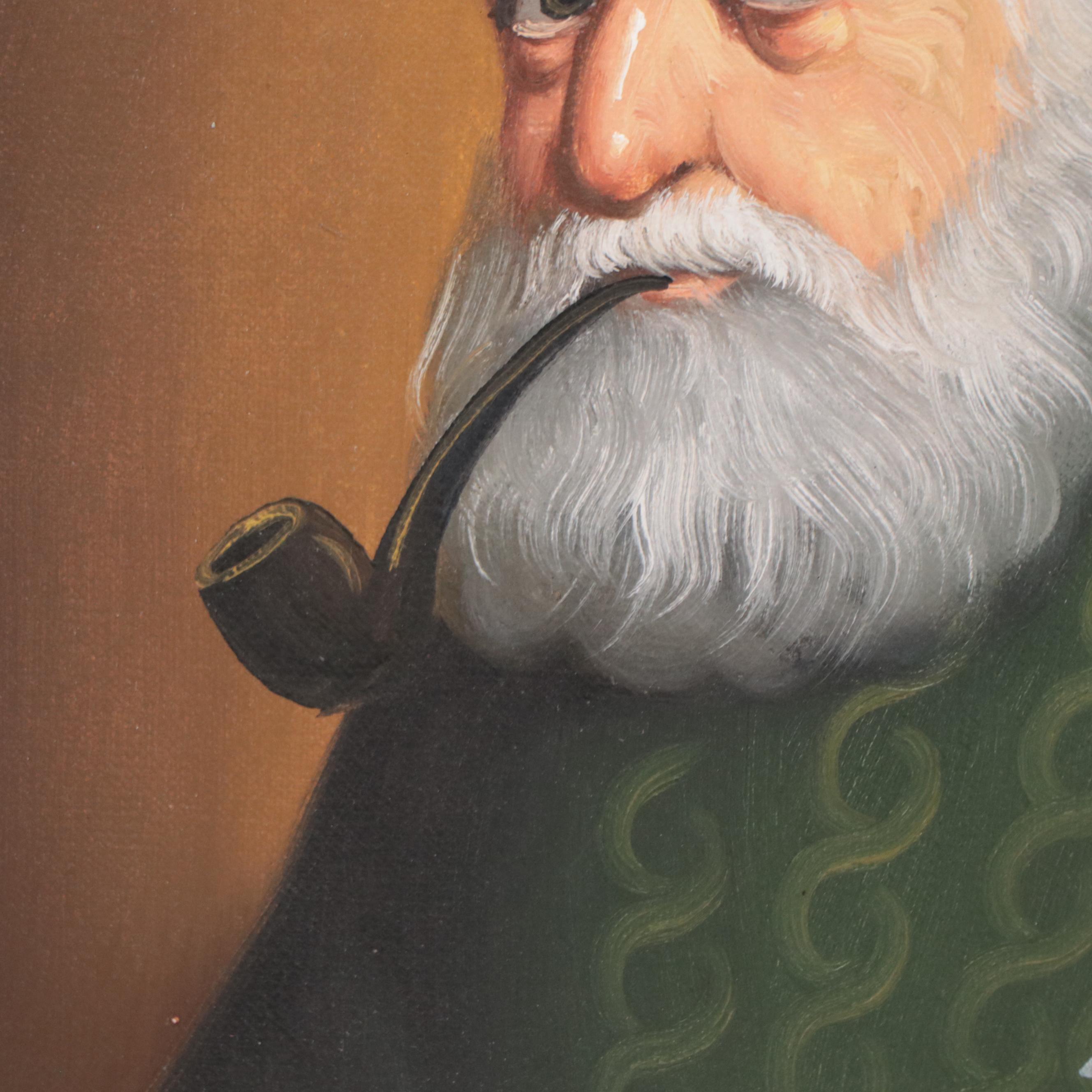 David Pelbam Oil Painting Portrait of Captain Smoking a Pipe