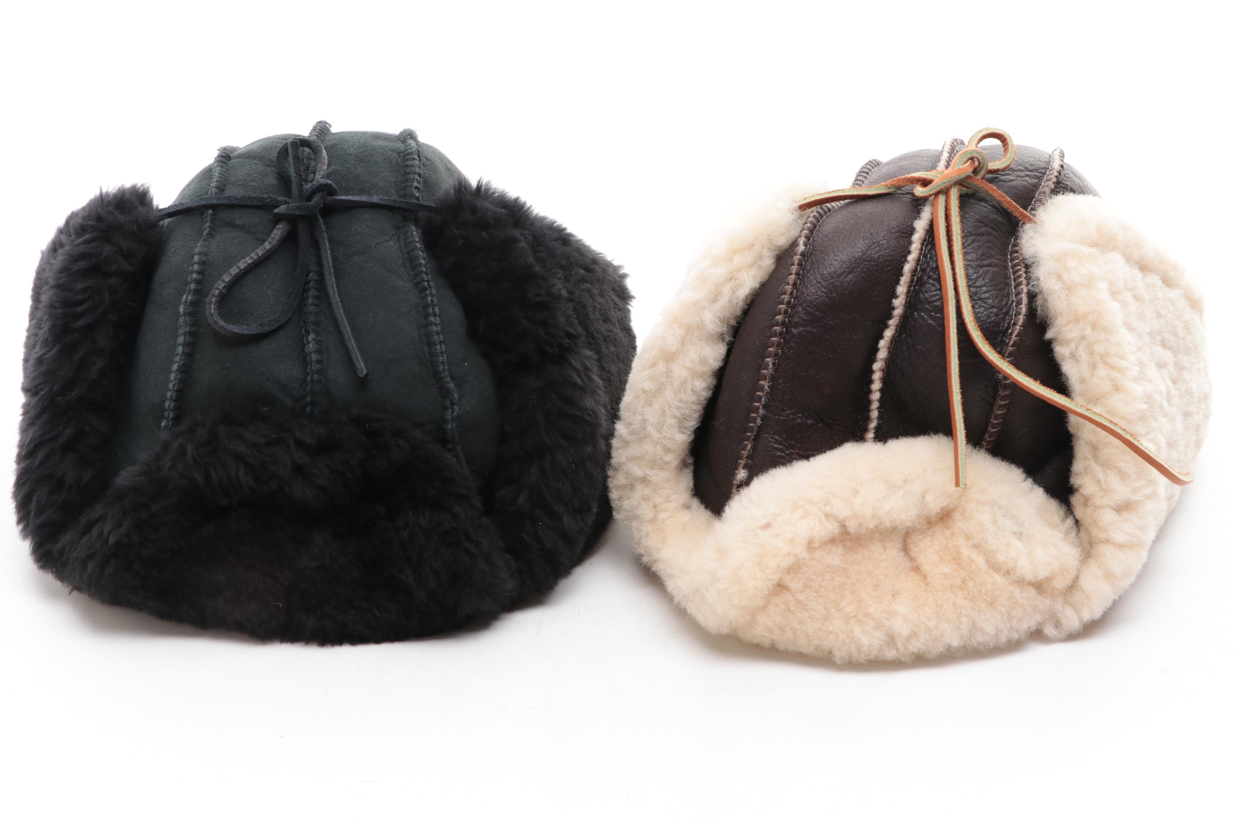 Grandoe, Alexander's, and Other Shearling Hats with Leather Gloves