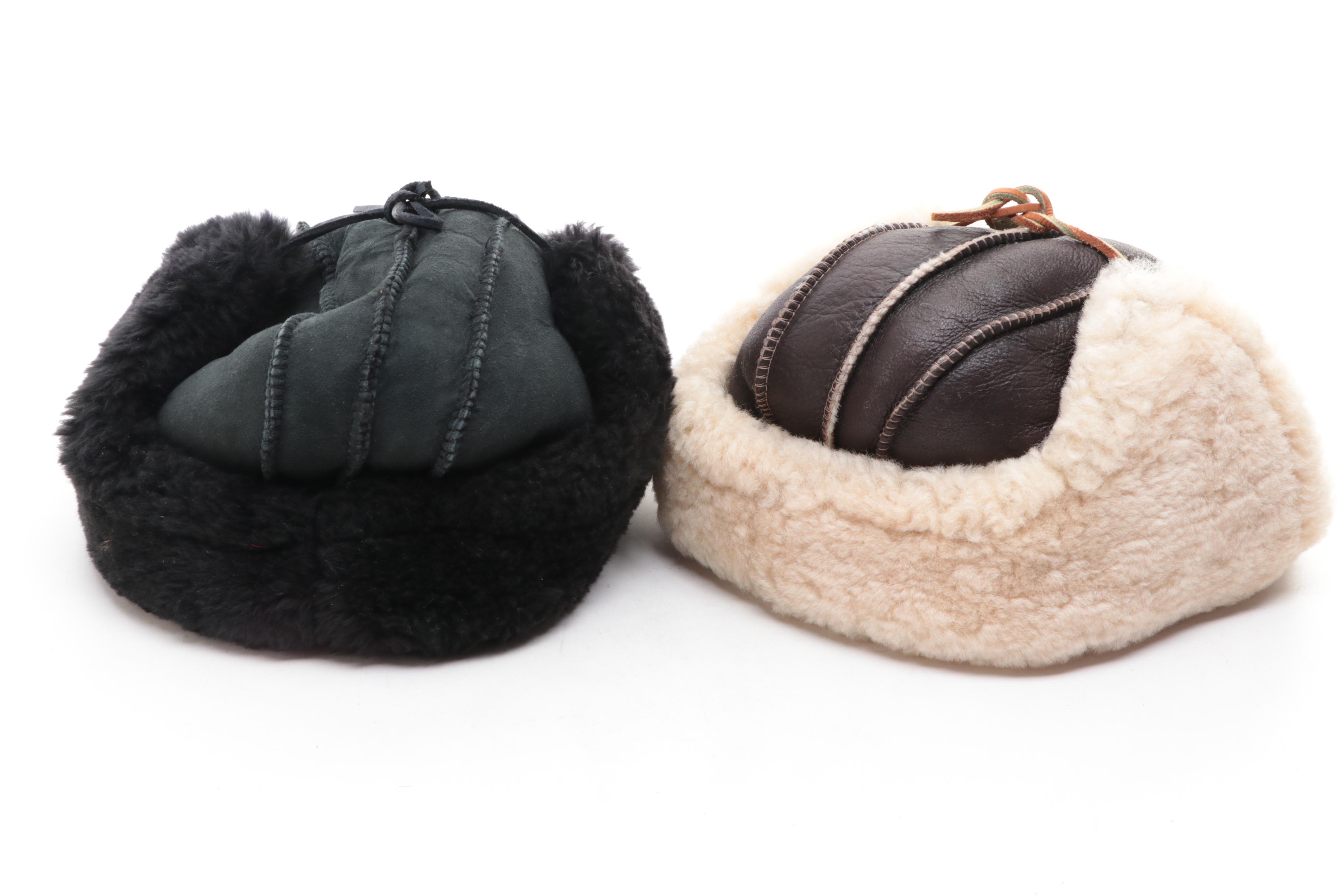 Grandoe, Alexander's, and Other Shearling Hats with Leather Gloves