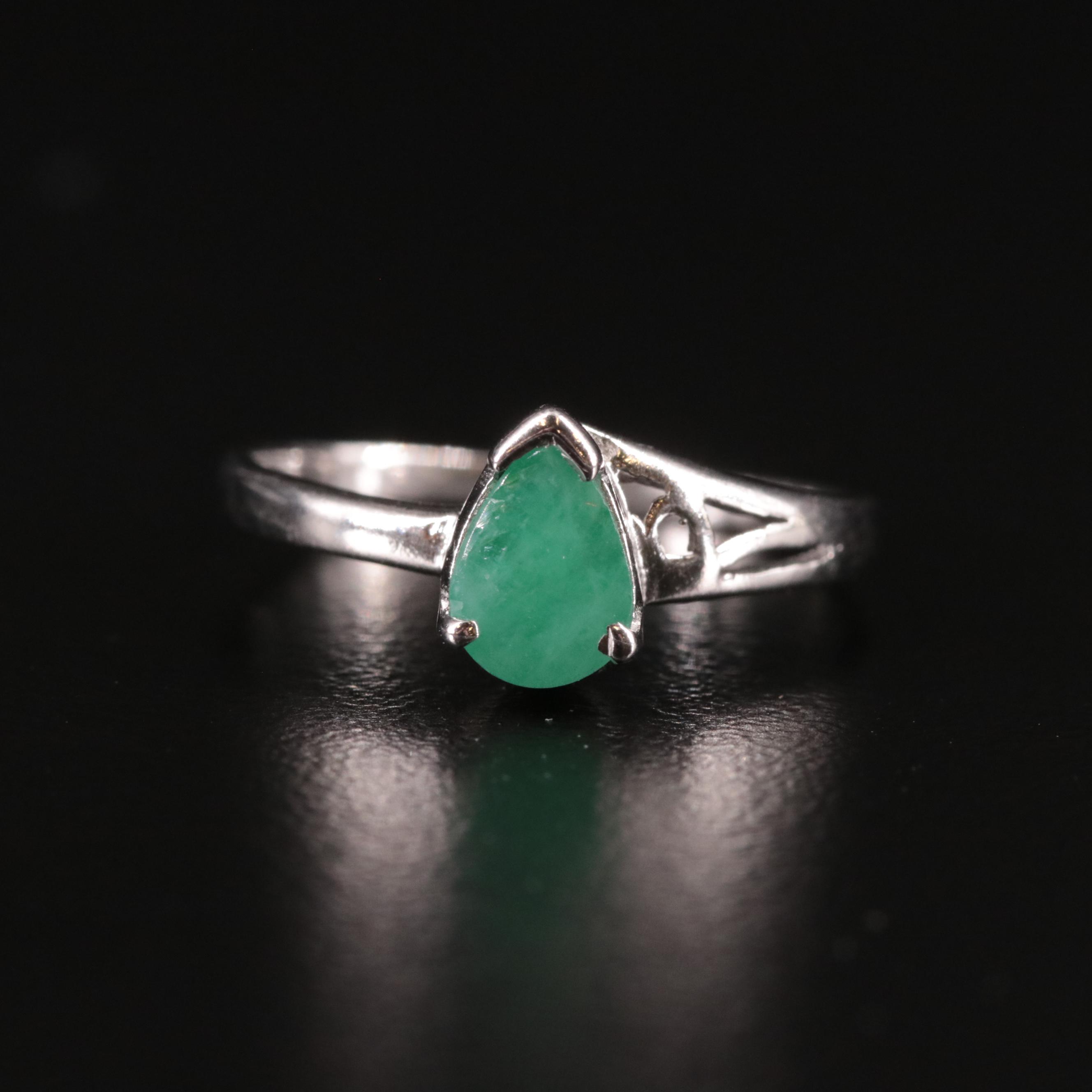 Sterling Emerald Teardrop Ring
